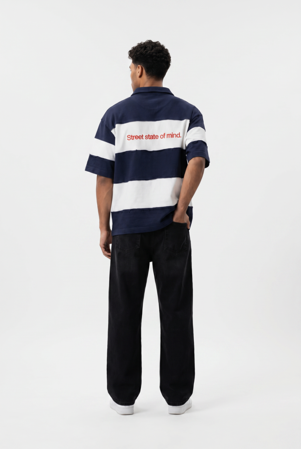 Raw Edge Polo (Navy & White)