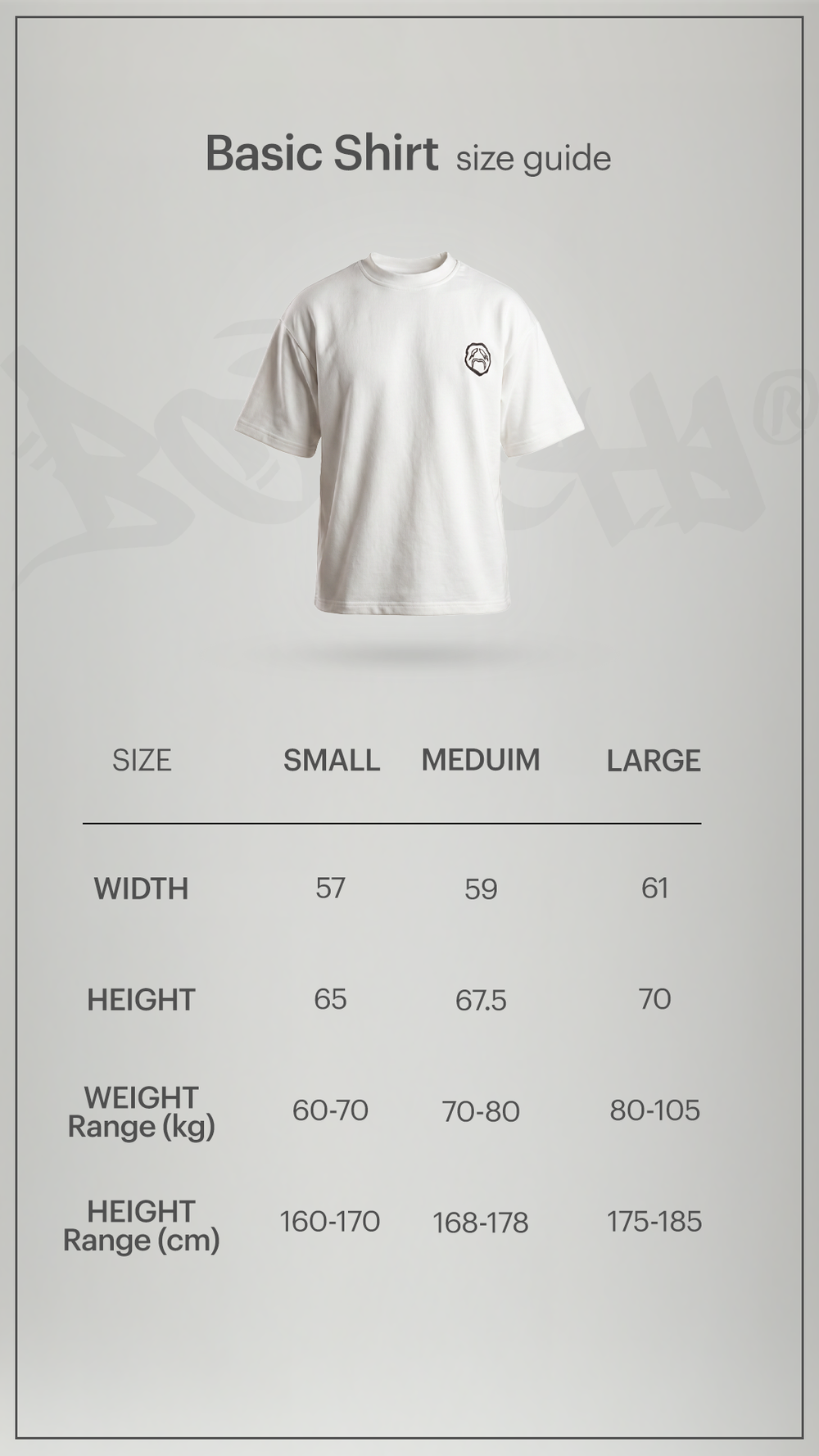 Size chart for Botchi Basic Shirt - Off-White