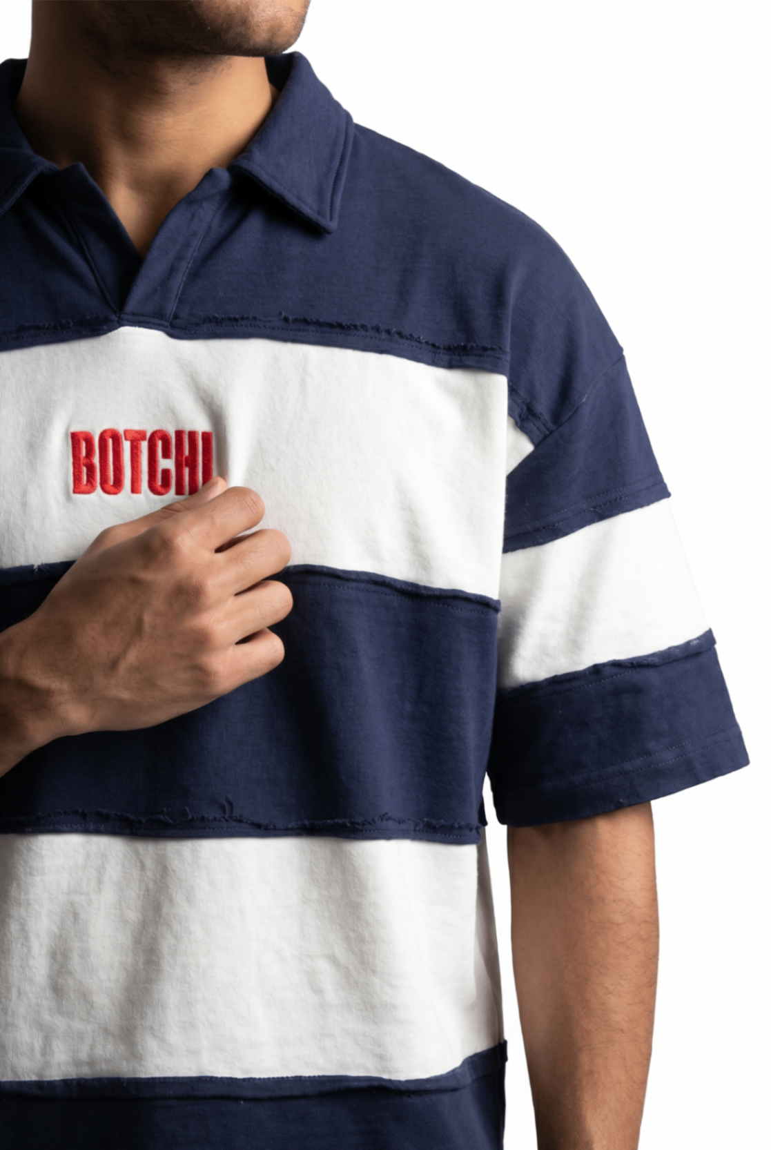 Raw Edge Polo (Navy & White)