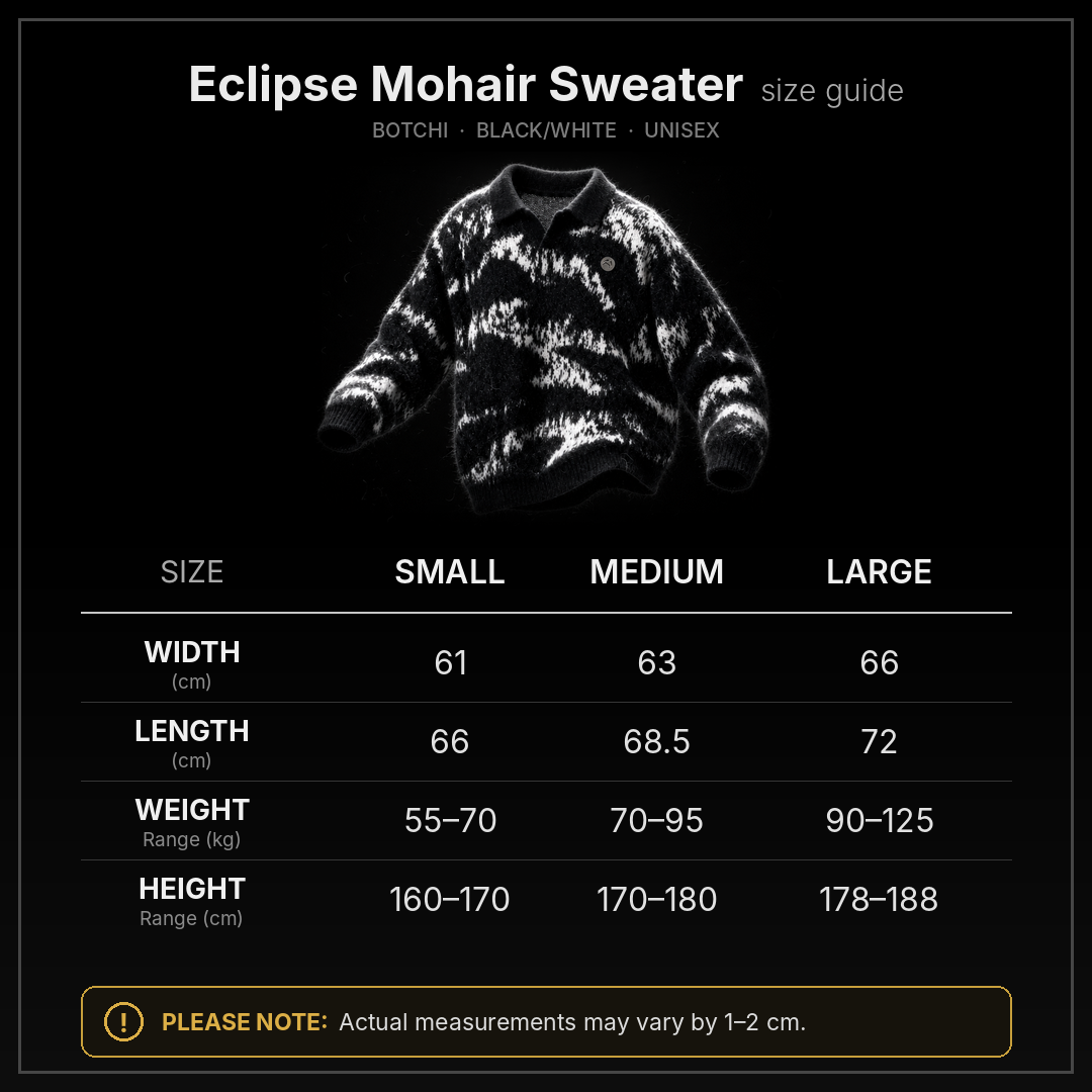 ECLIPSE Mohair Sweater — Black/White size guide