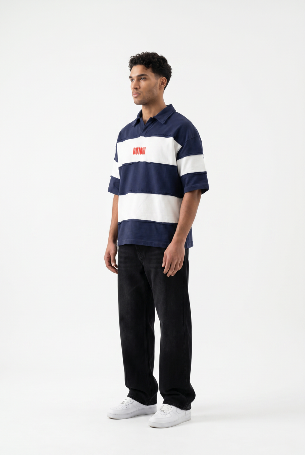 Raw Edge Polo (Navy & White)