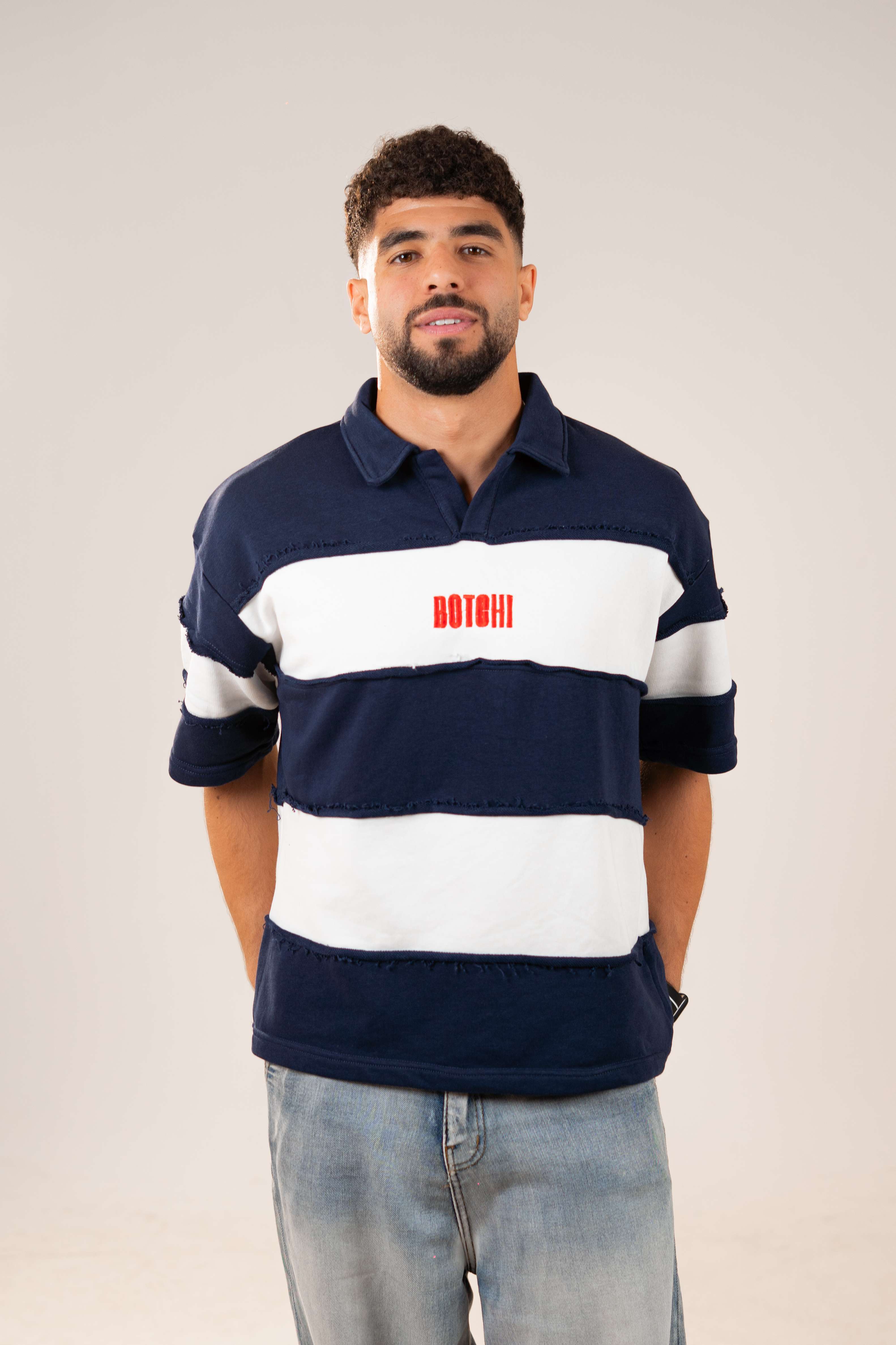 Raw Edge Polo (Navy & White)