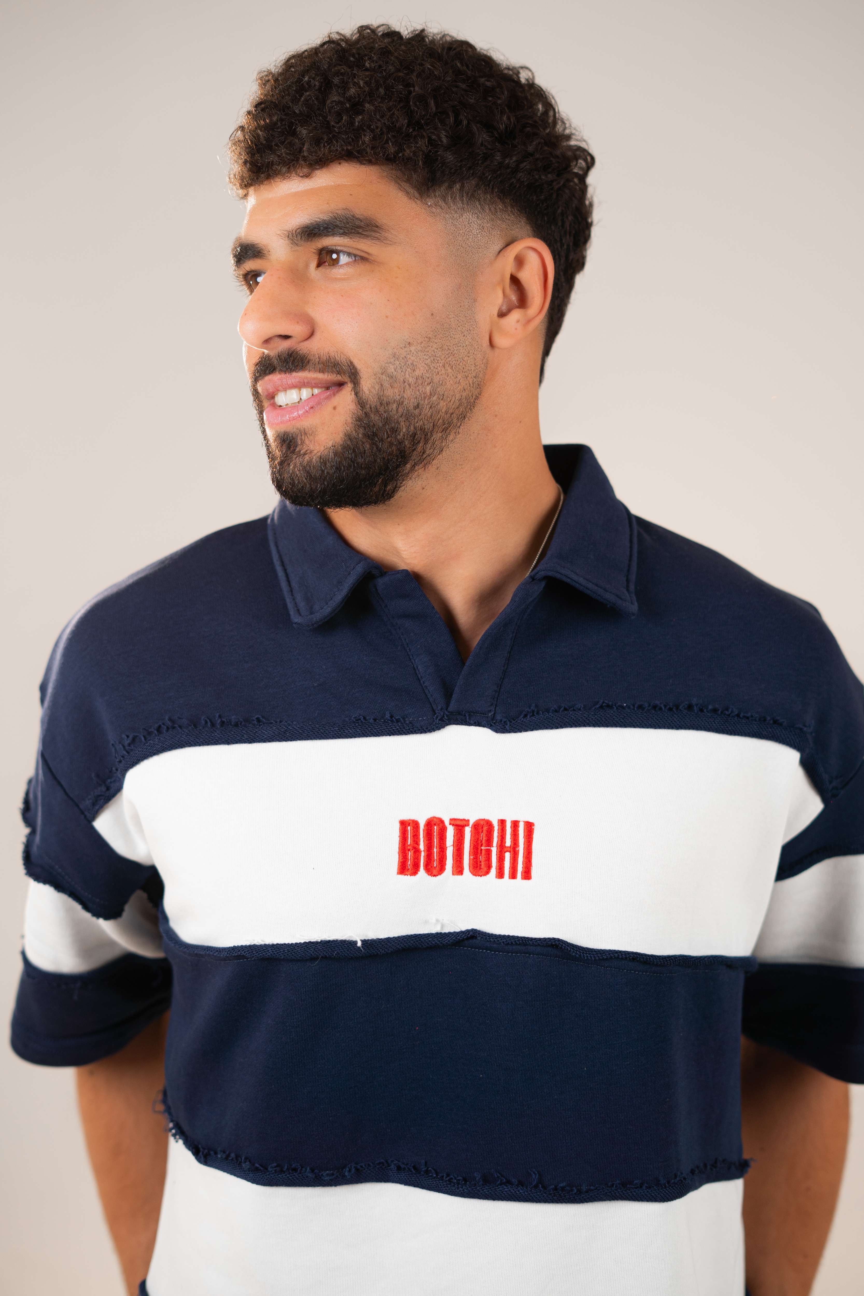 Raw Edge Polo (Navy & White)