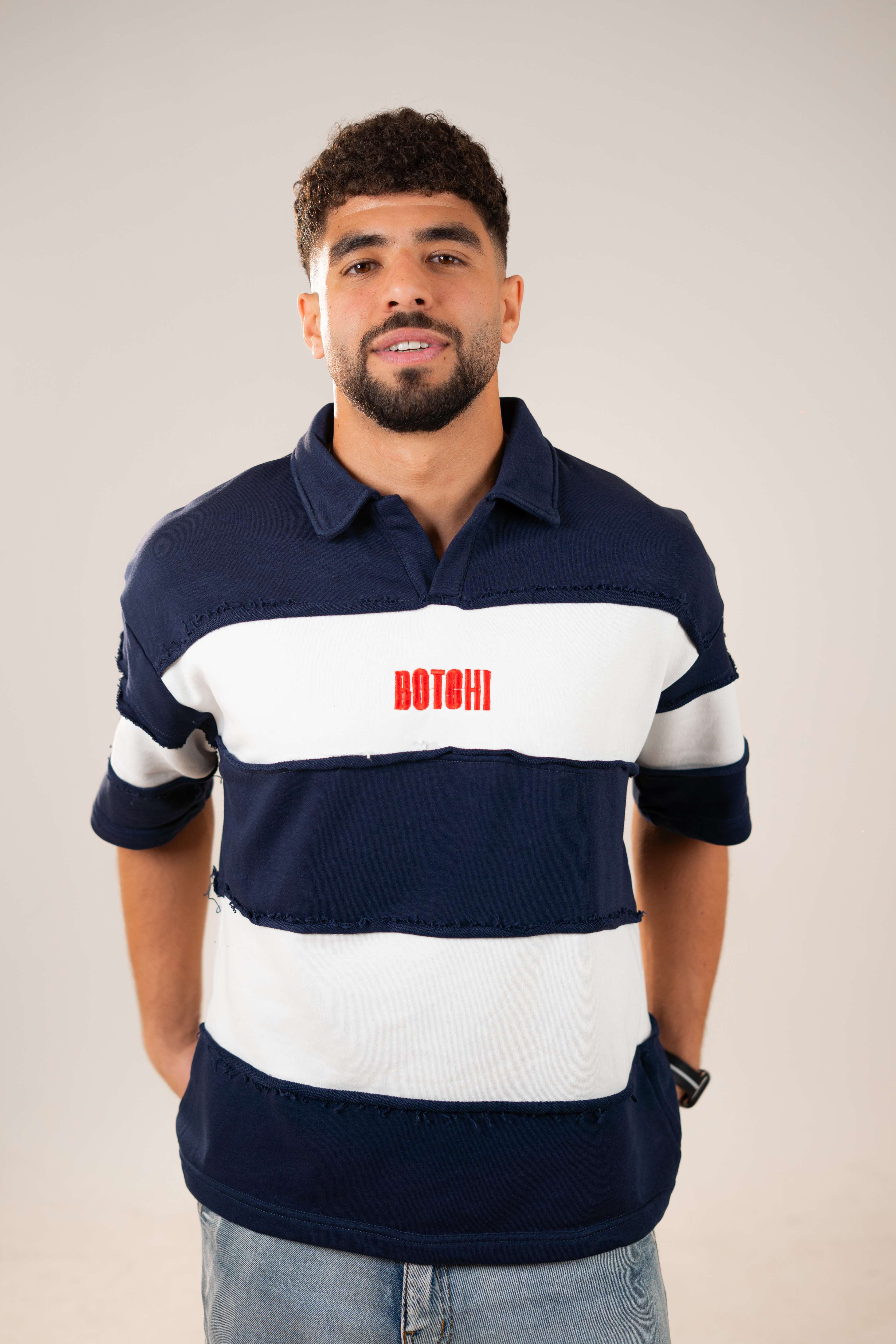 Raw Edge Polo (Navy & White)
