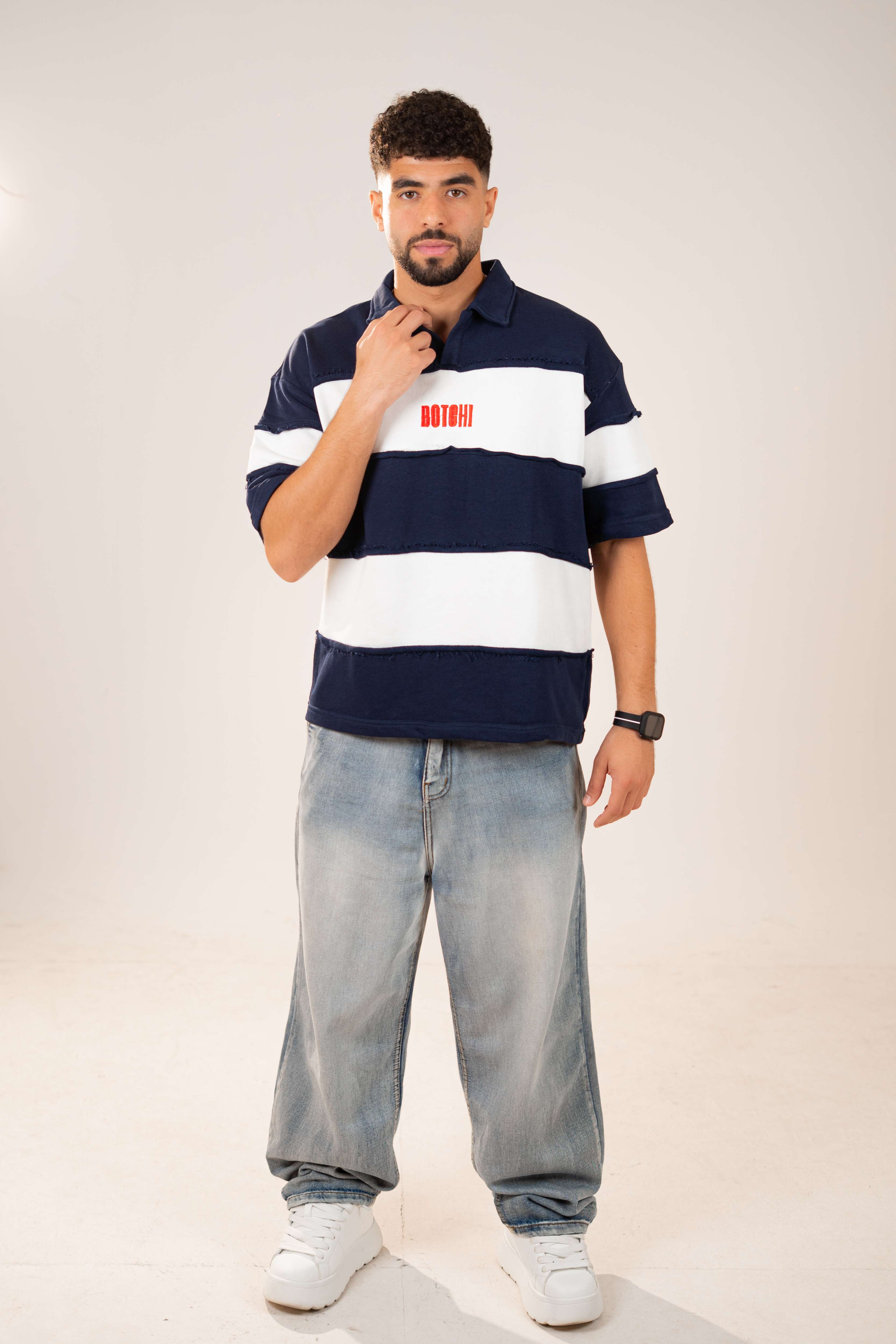Raw Edge Polo (Navy & White)