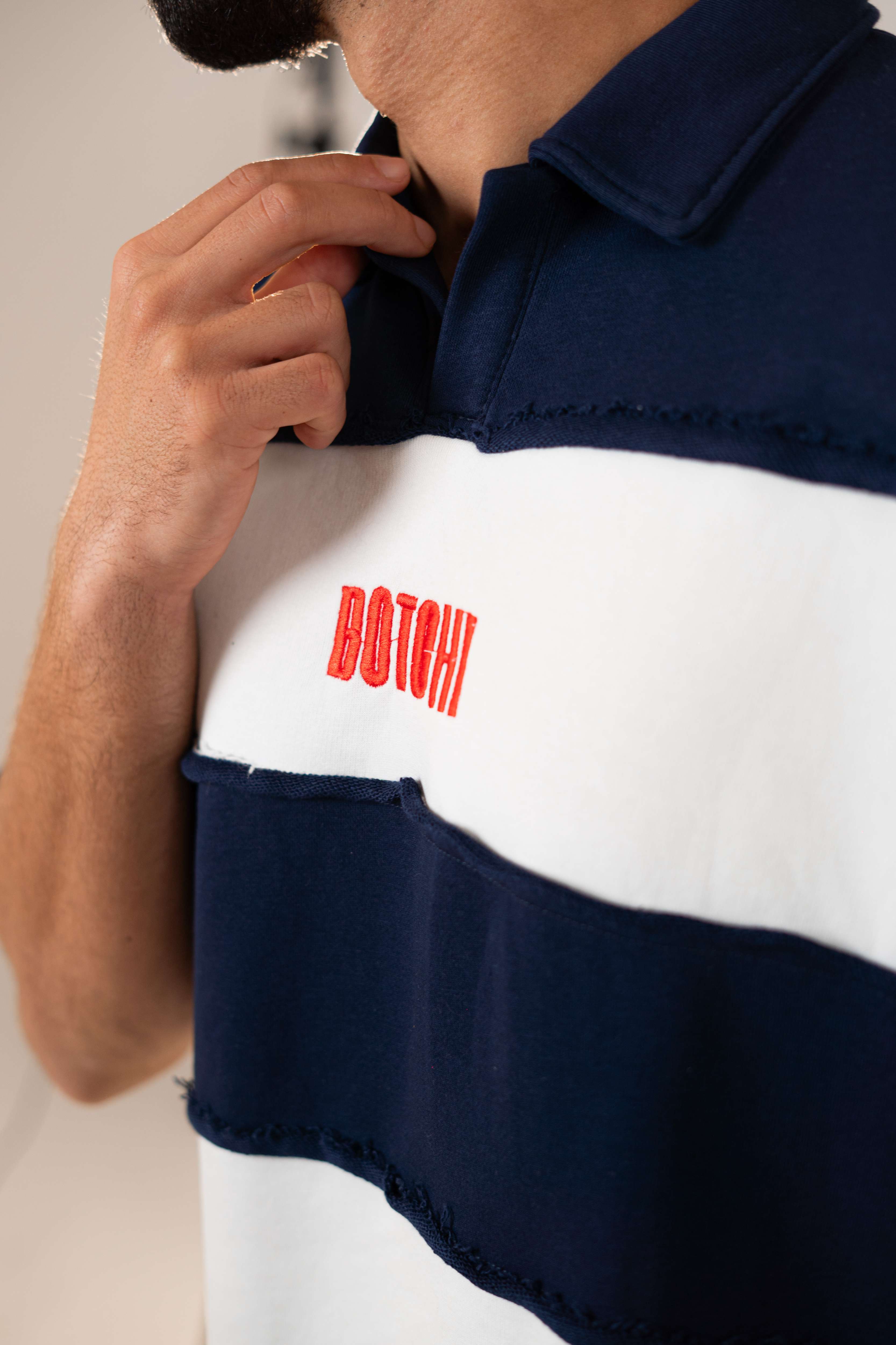 Raw Edge Polo (Navy & White)