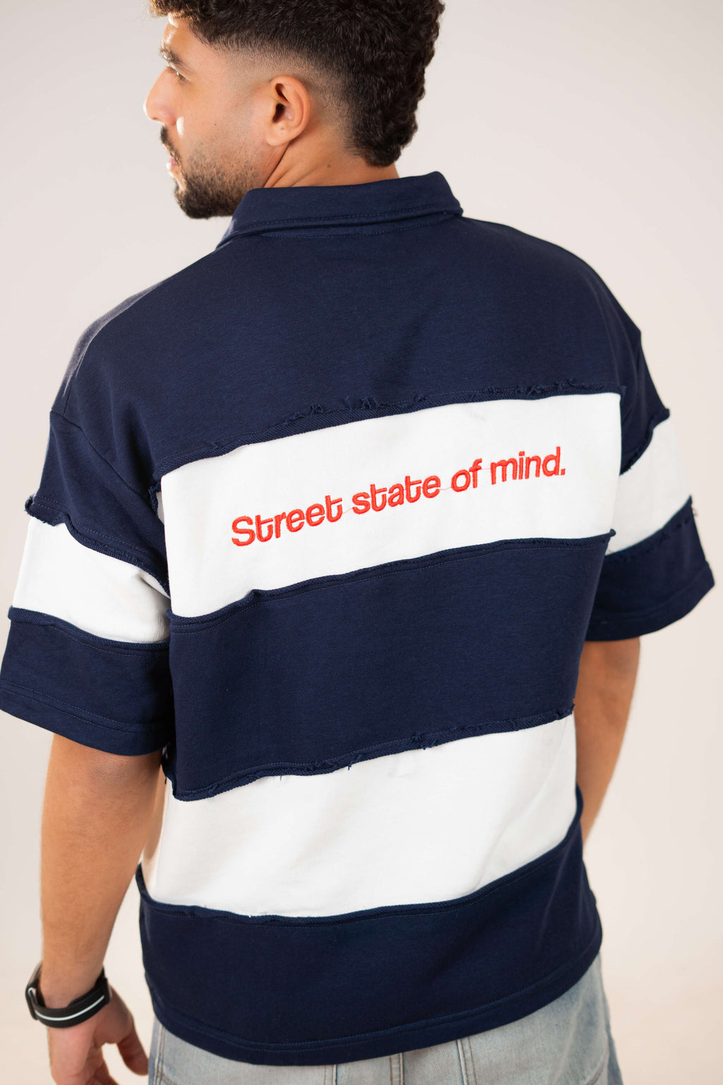 Raw Edge Polo (Navy & White)