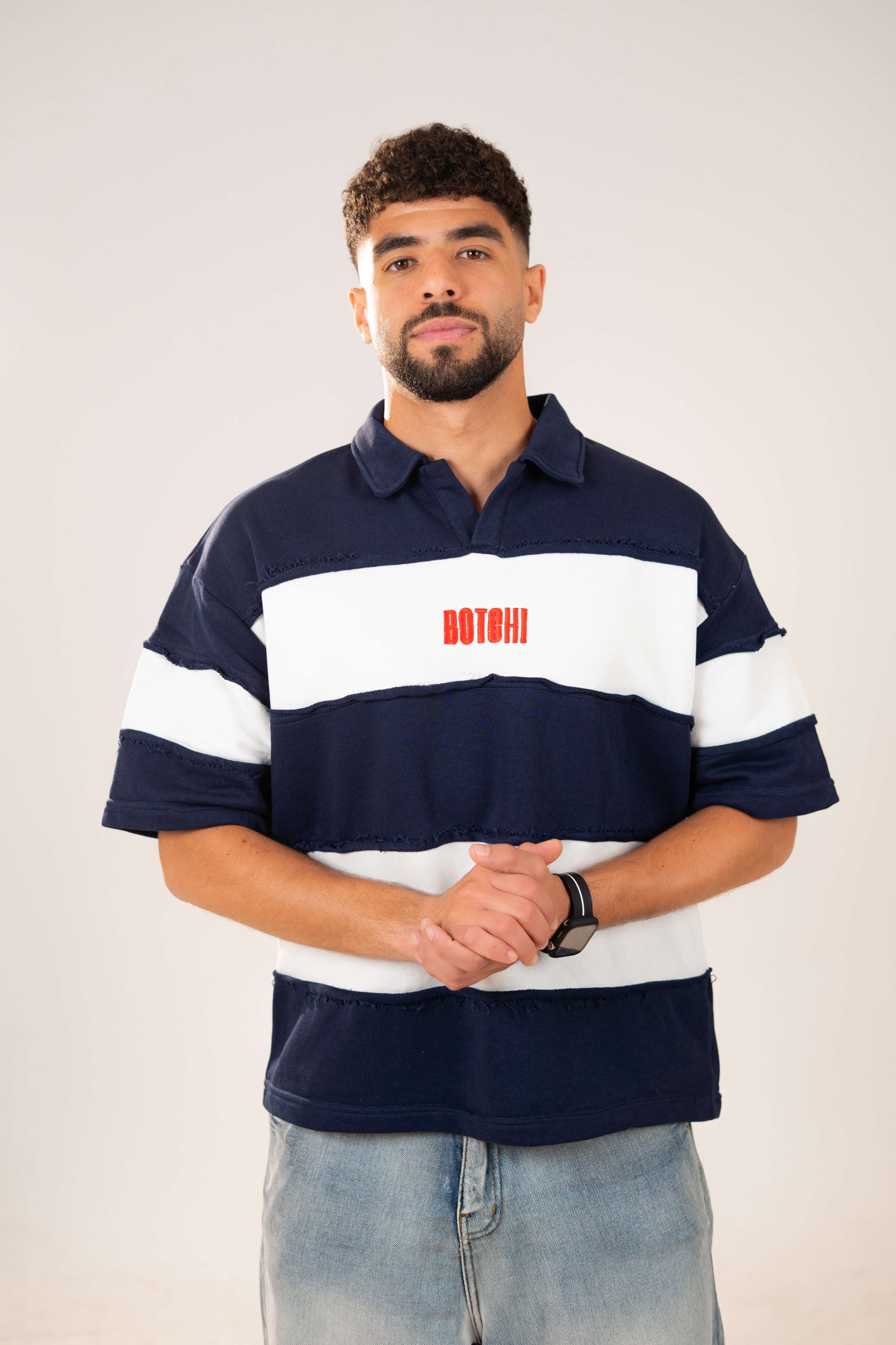 Raw Edge Polo (Navy & White)