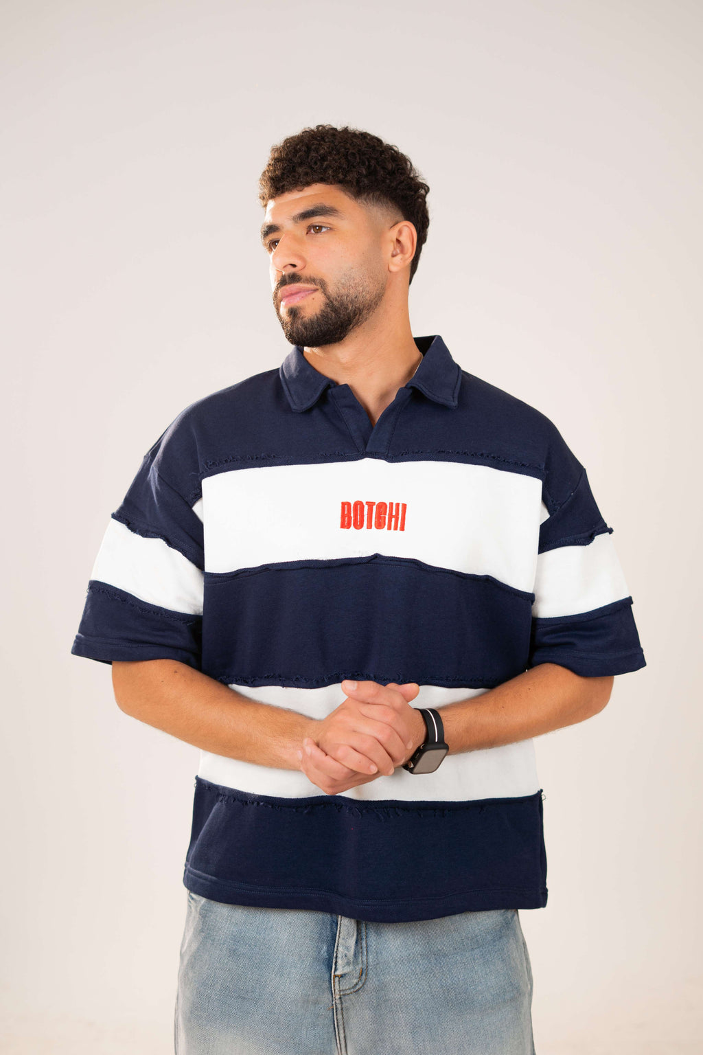 Raw Edge Polo (Navy & White)
