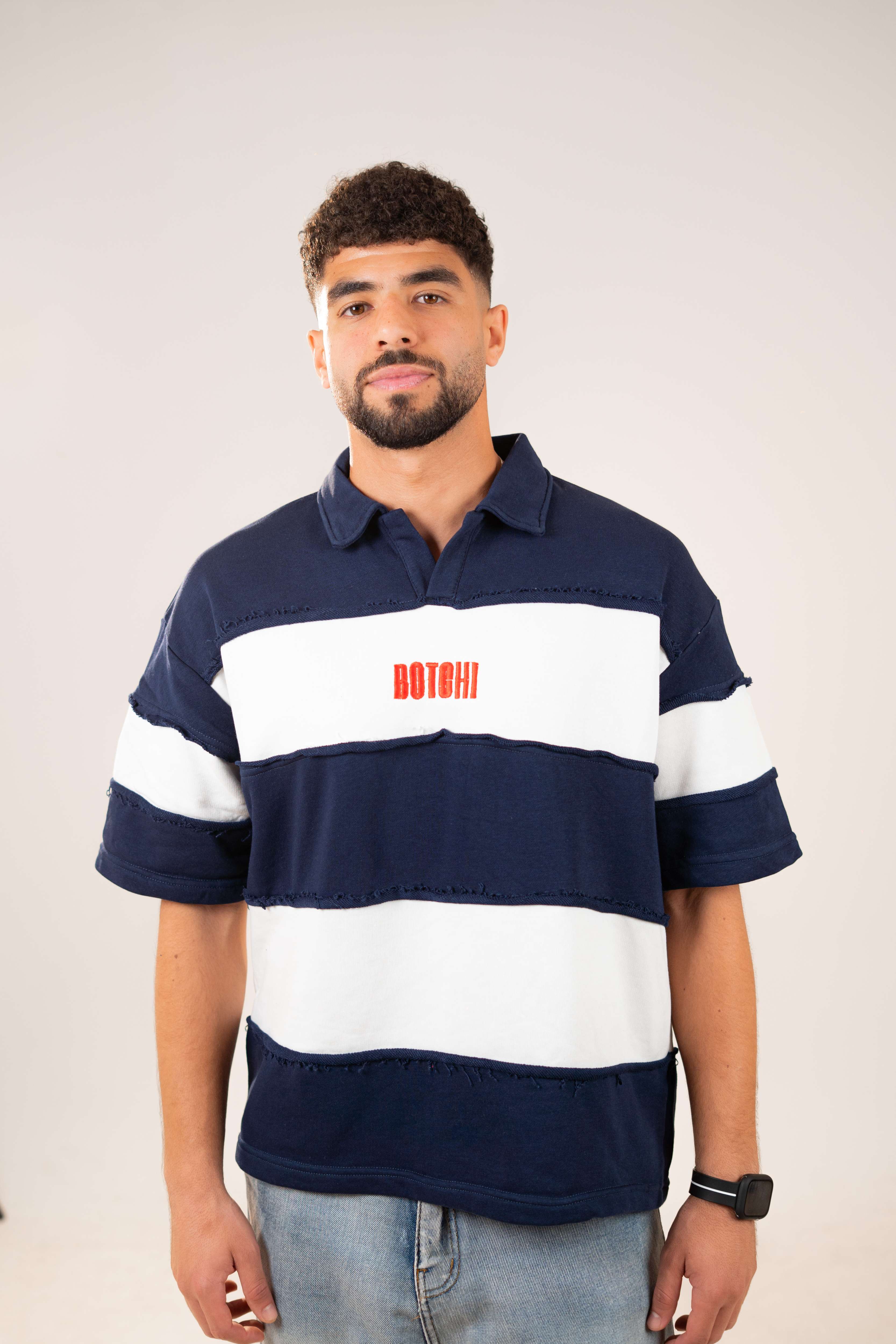 Raw Edge Polo (Navy & White)