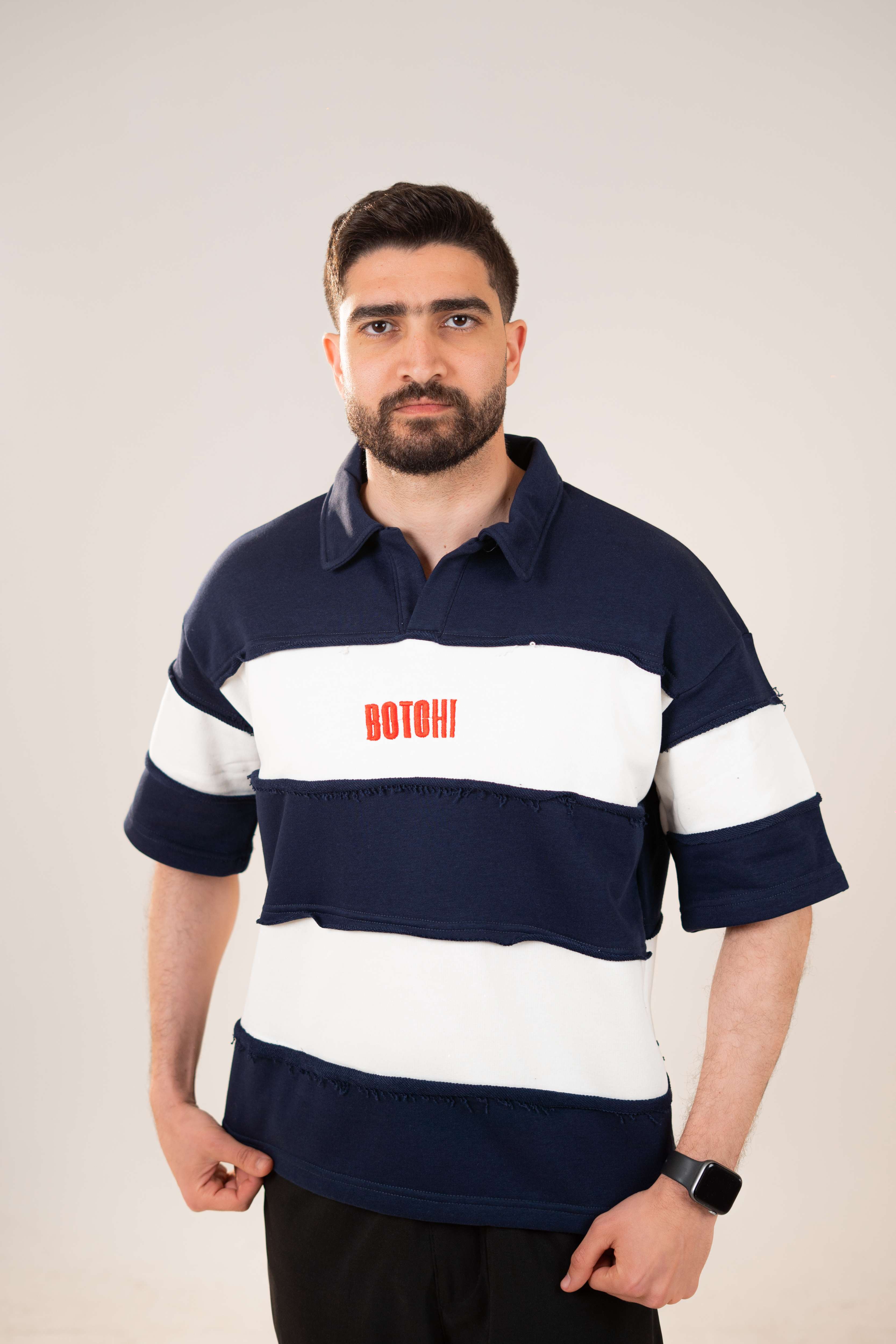 Raw Edge Polo (Navy & White)