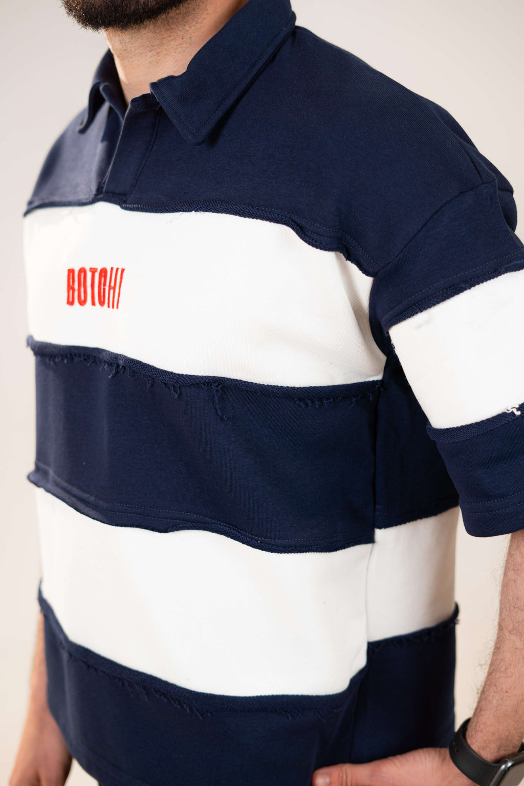 Raw Edge Polo (Navy & White)