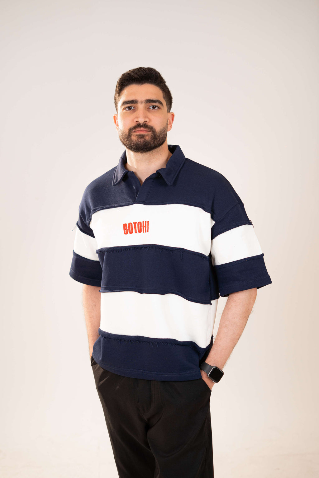Raw Edge Polo (Navy & White)