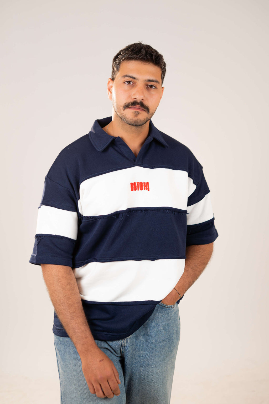Raw Edge Polo (Navy & White)
