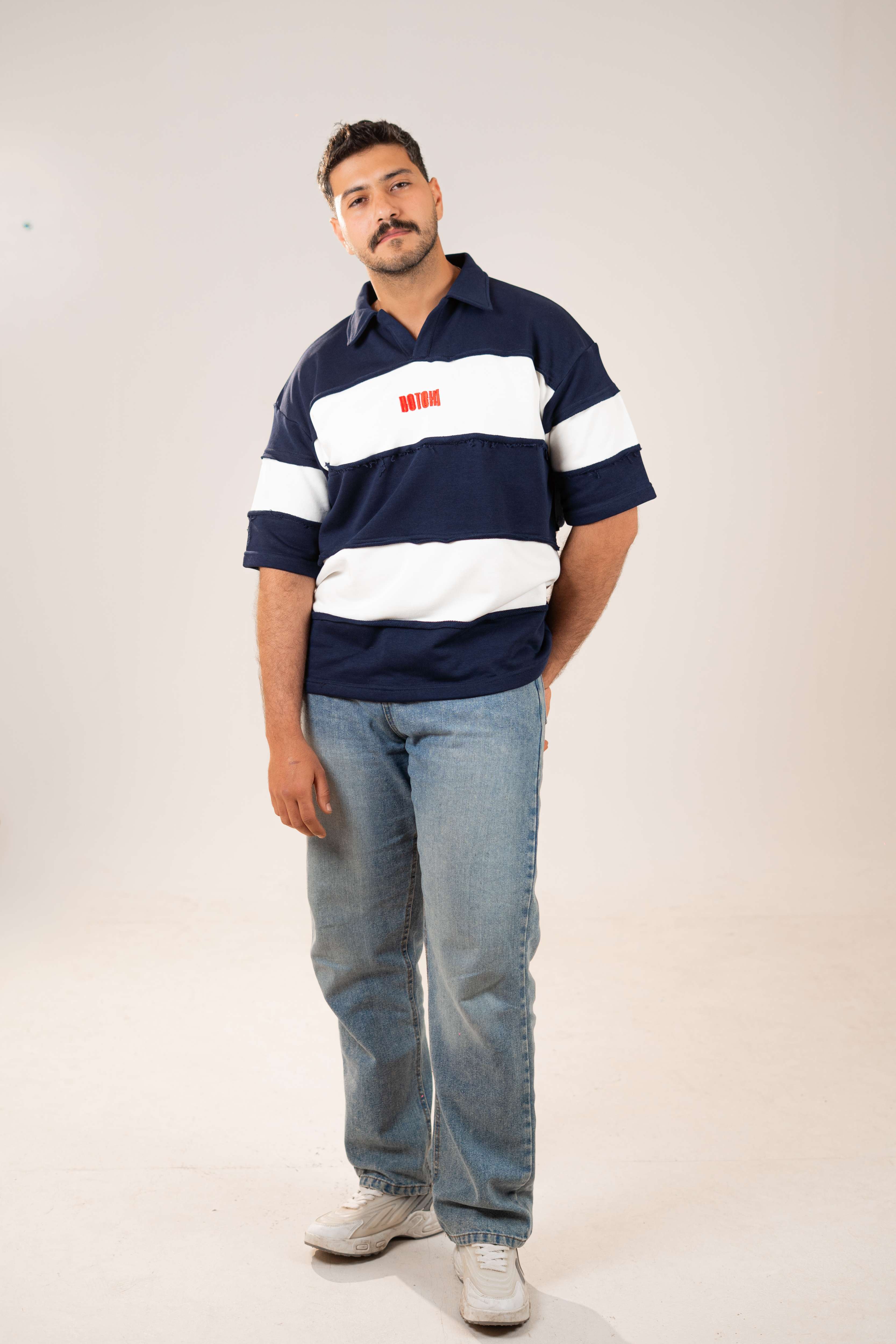 Raw Edge Polo (Navy & White)