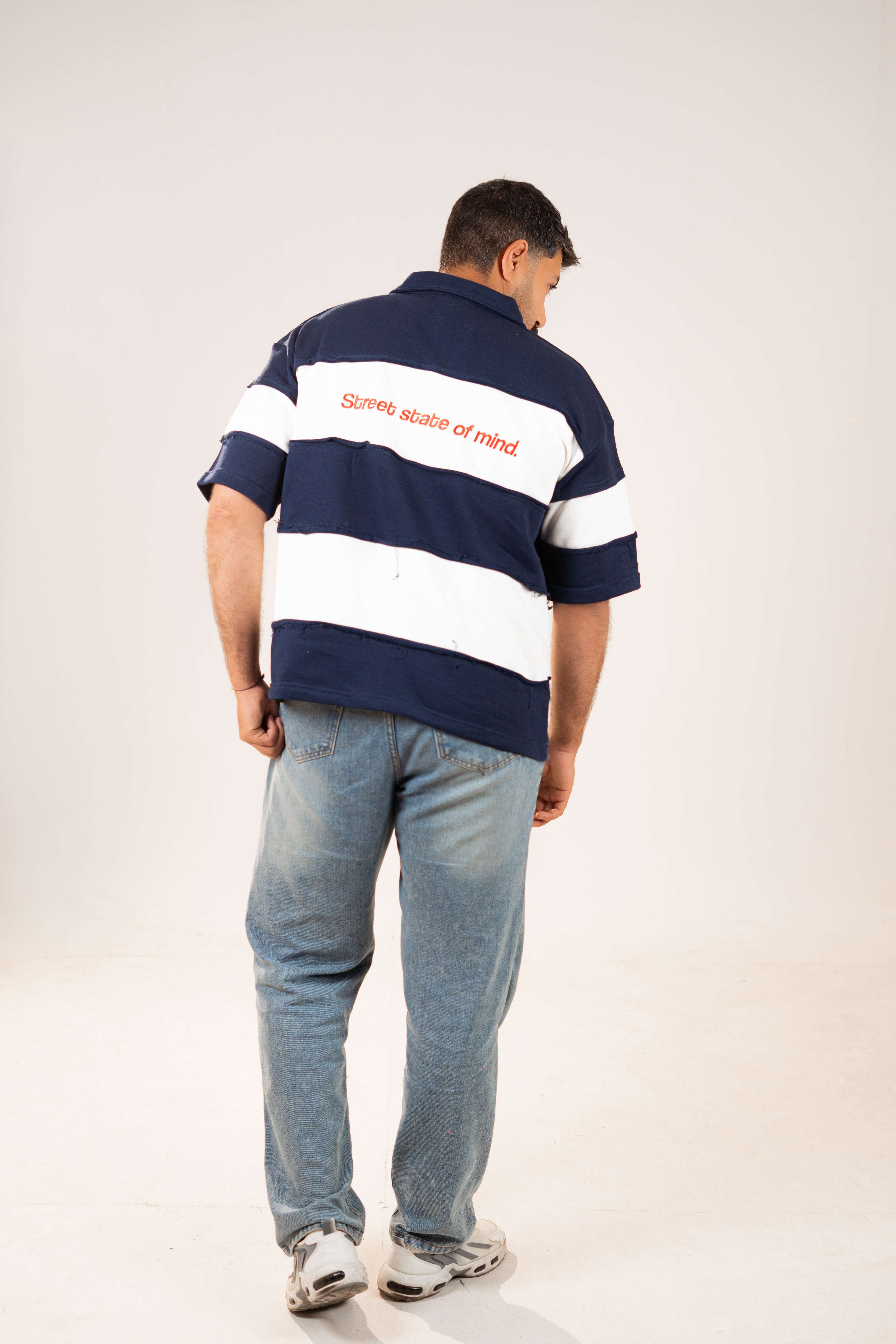 Raw Edge Polo (Navy & White)