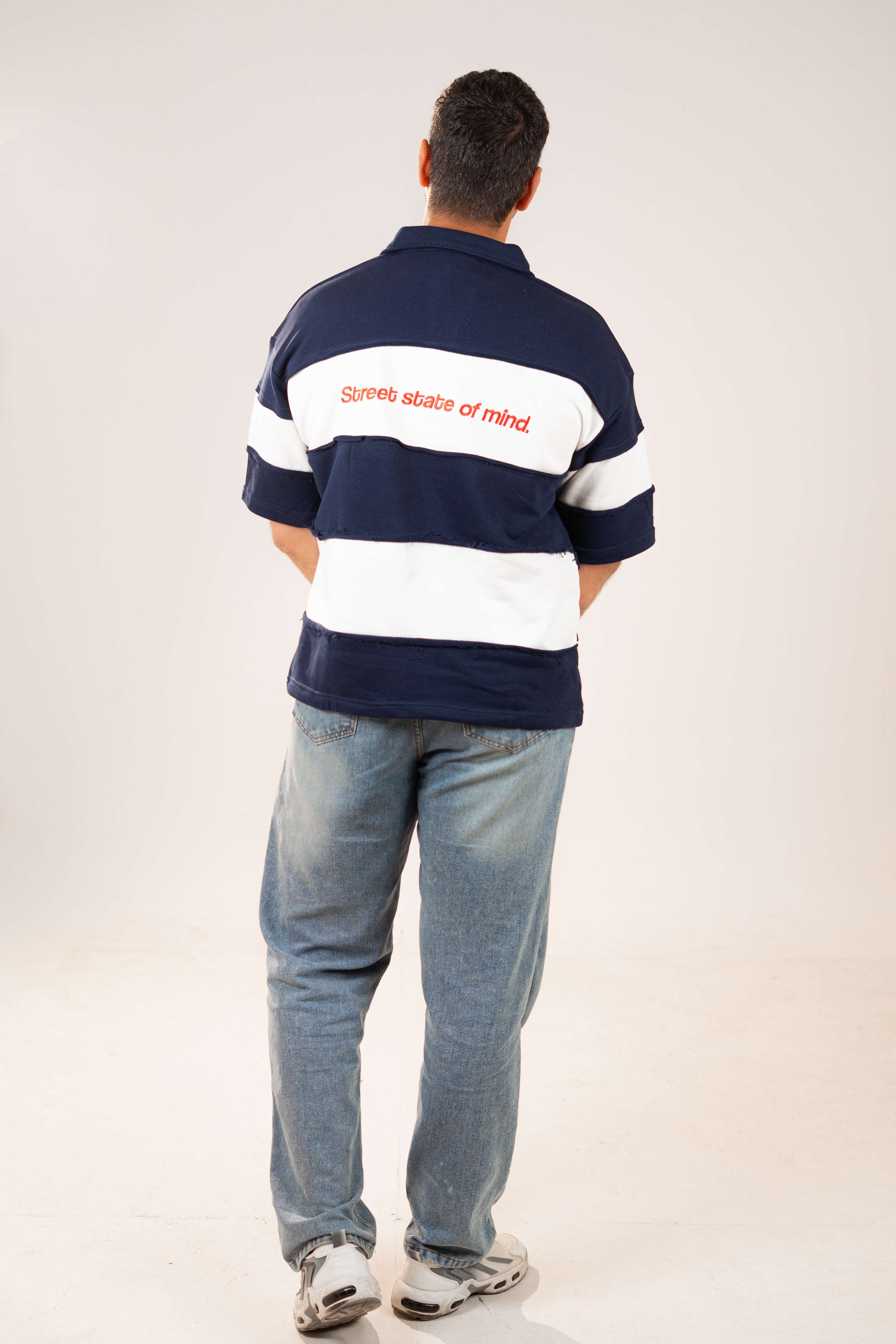 Raw Edge Polo (Navy & White)