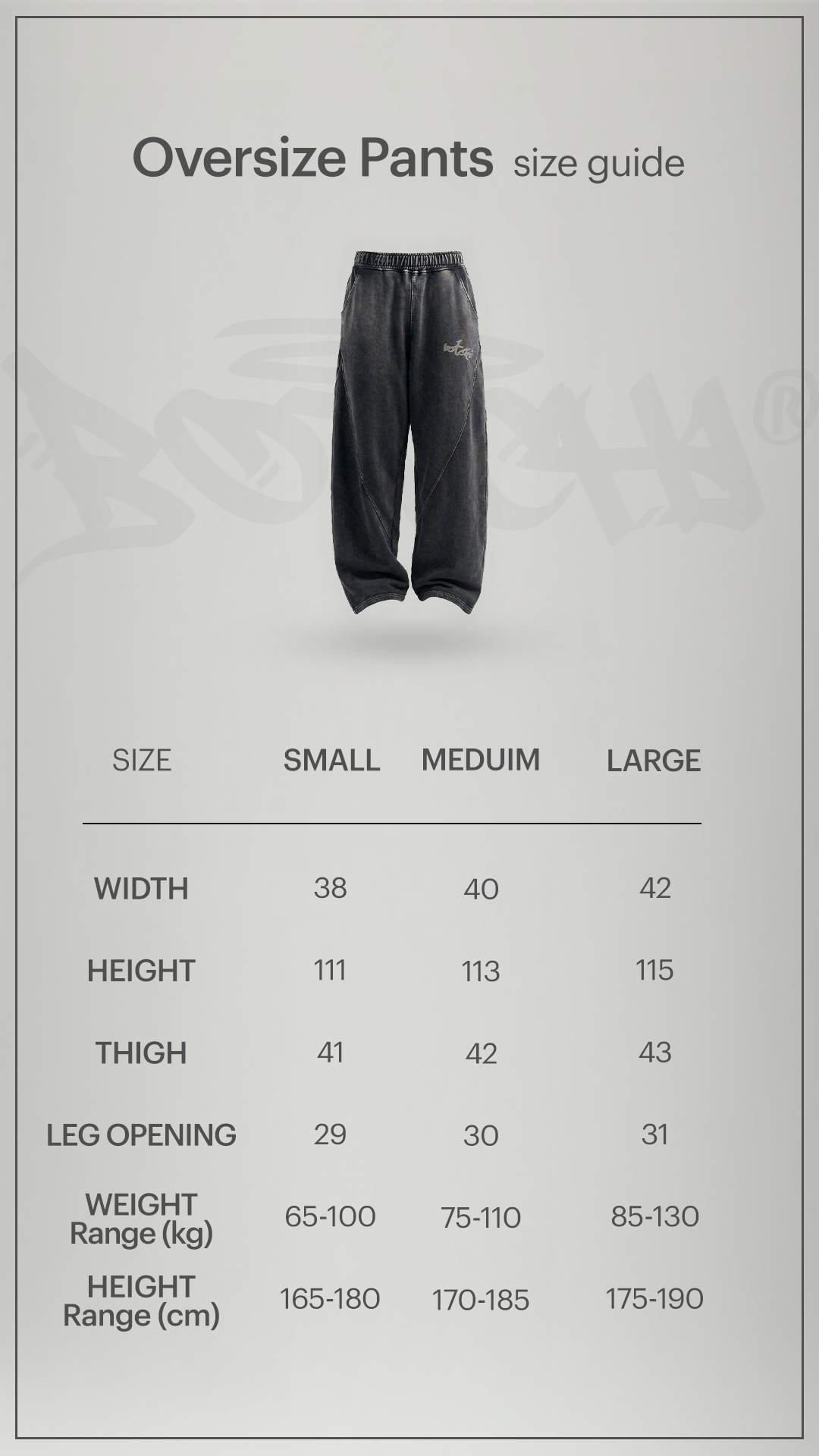 Botchi Melton Pants Black (Wide Leg) size guide