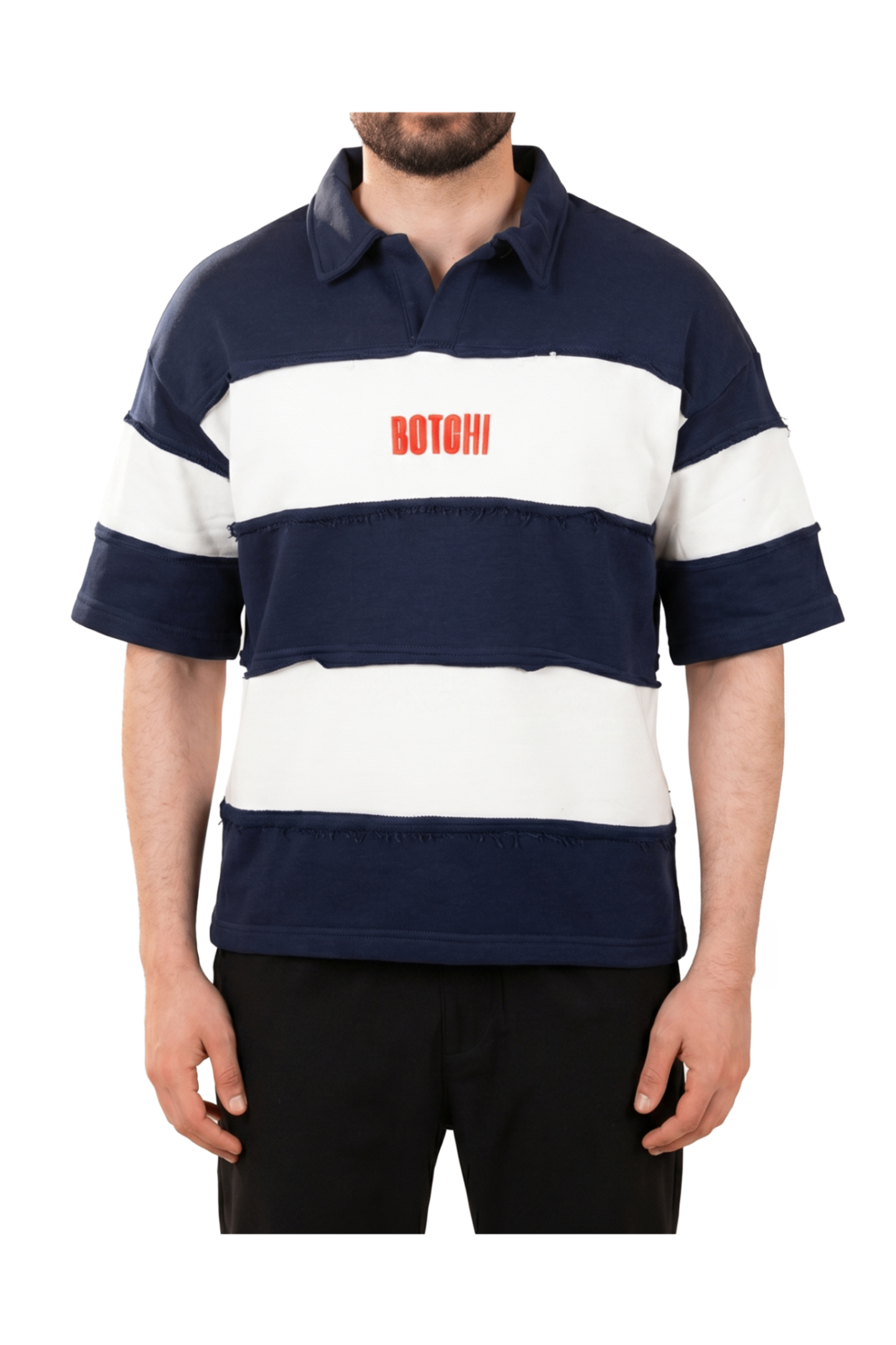 Raw Edge Polo (Navy & White)
