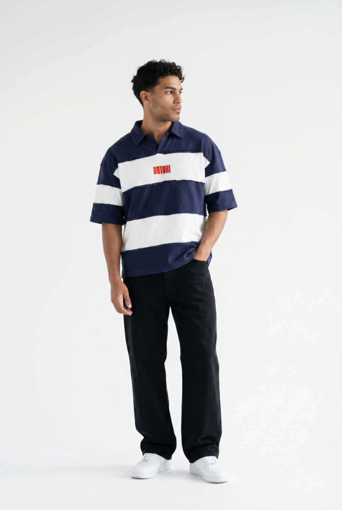 Raw Edge Polo (Navy & White)