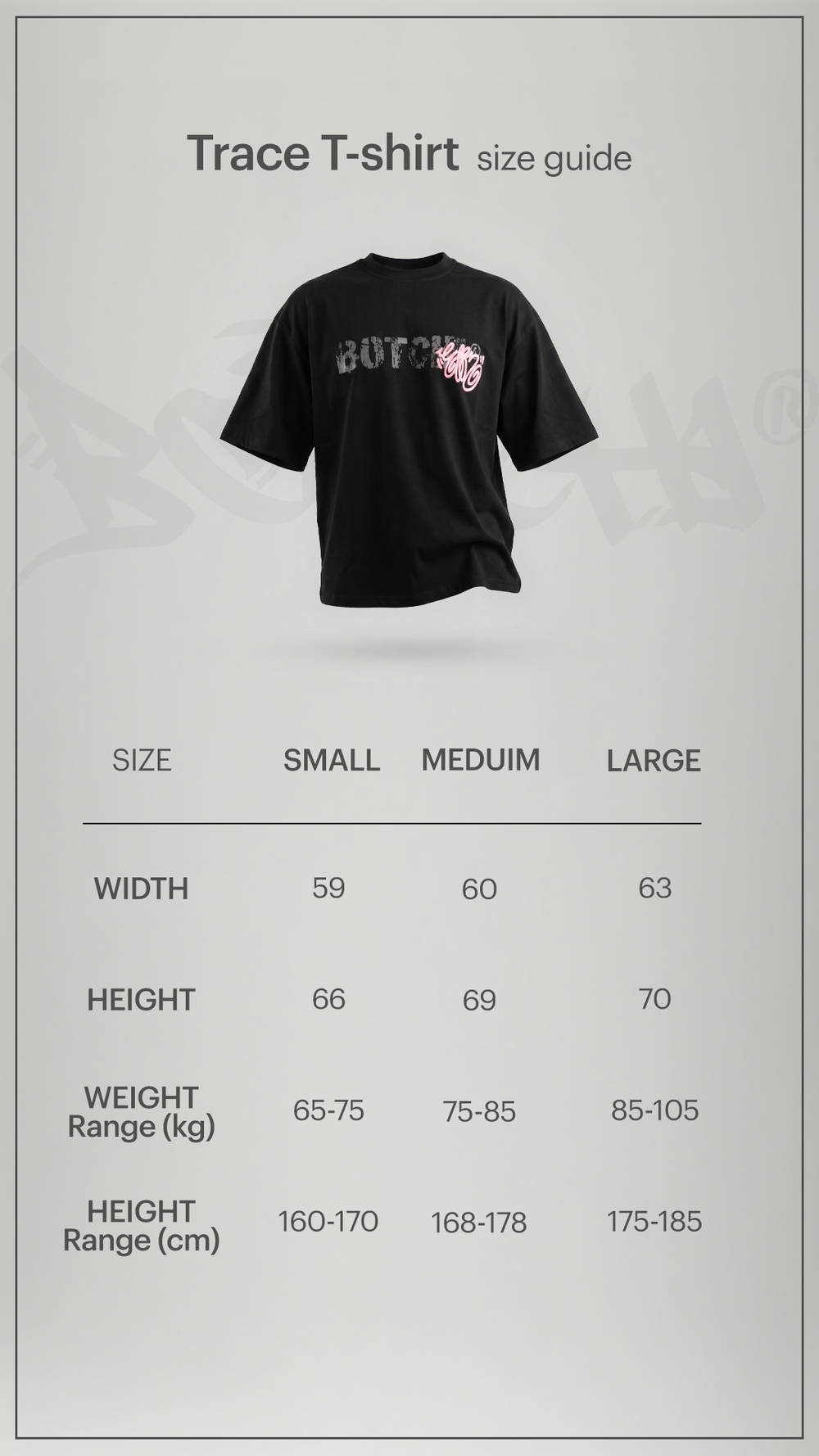 Size chart for Trace T-shirt Black