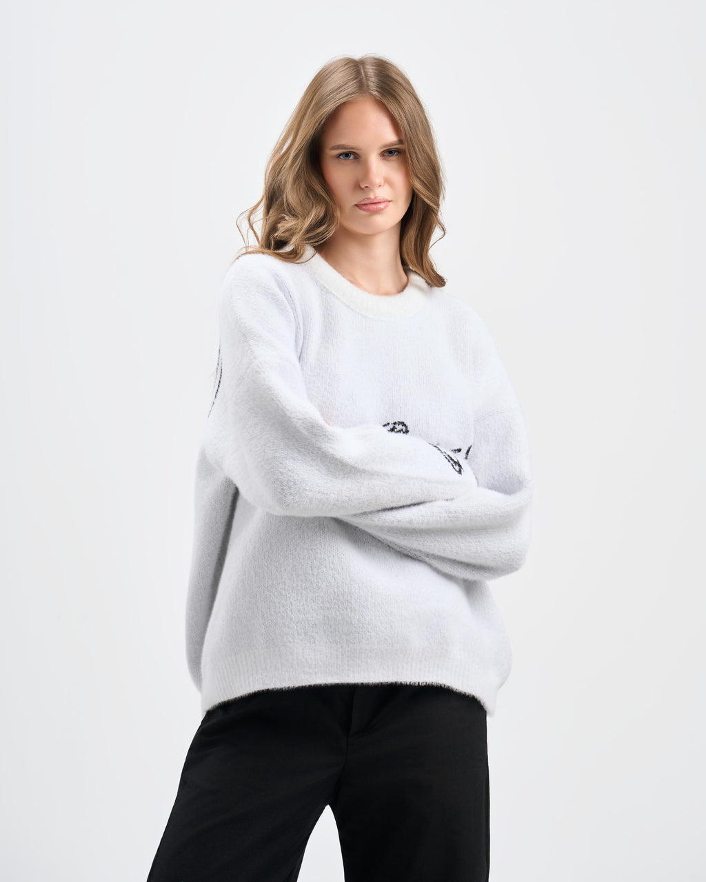Botchi Fluffy Knit Sweater  White