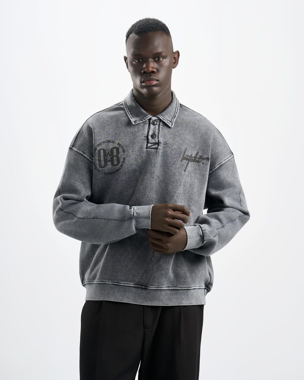 Botchi Stone Washed Melton Hoodie Grey