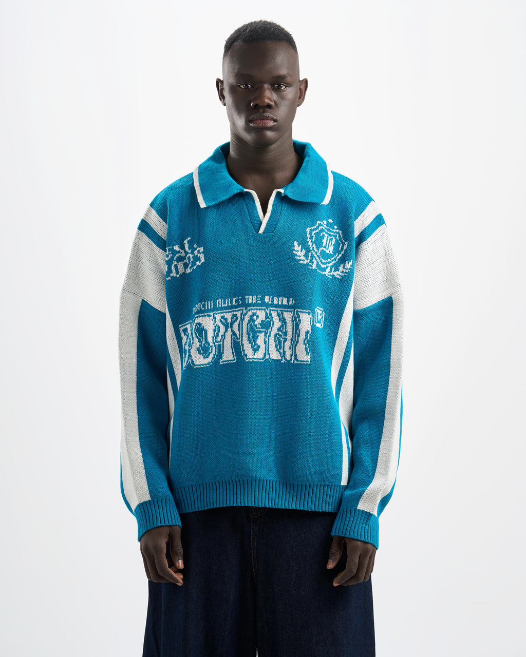 Botchi Wool Knit Polo Blue (88 Back Graphic)