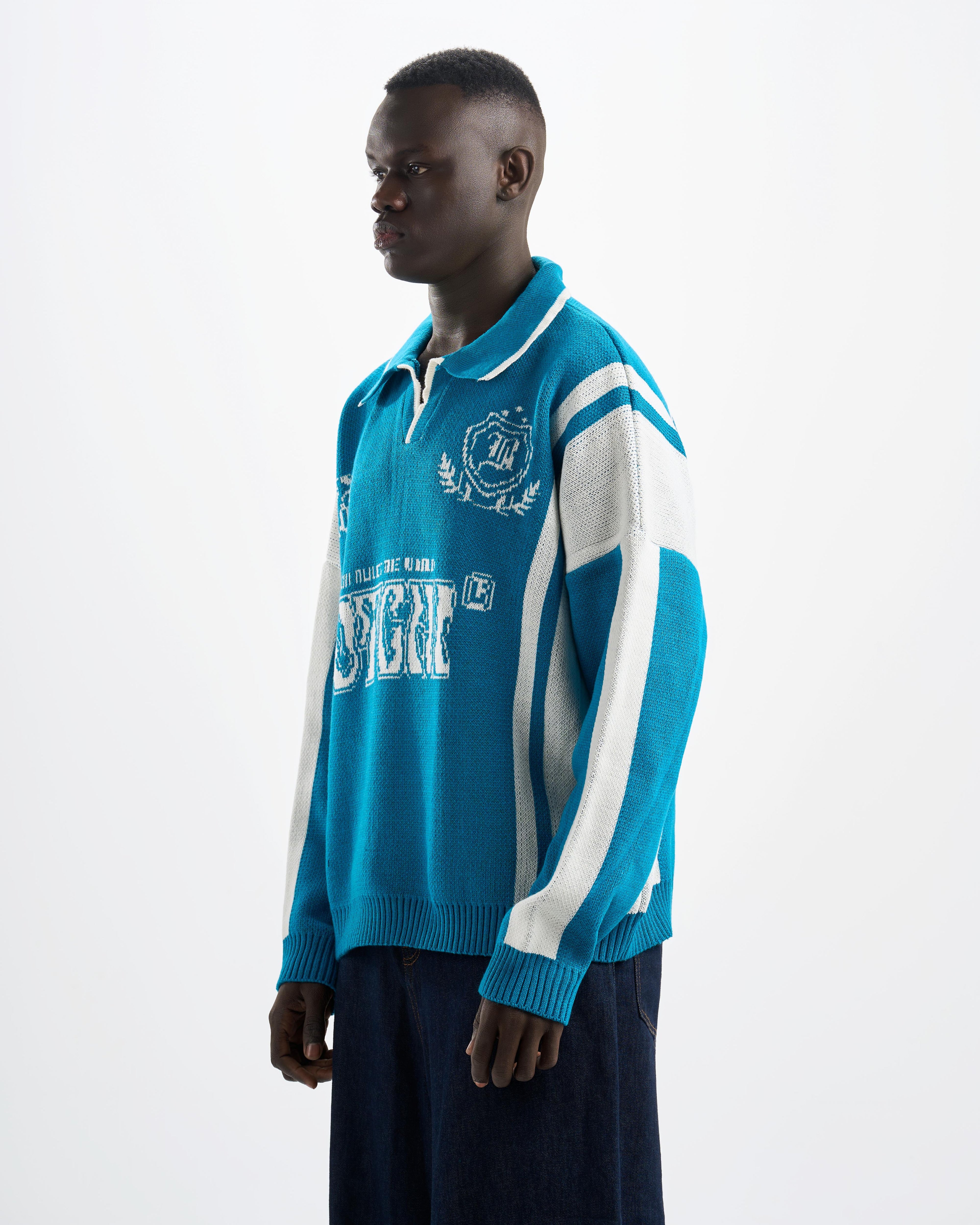 Botchi Wool Knit Polo Blue (88 Back Graphic)