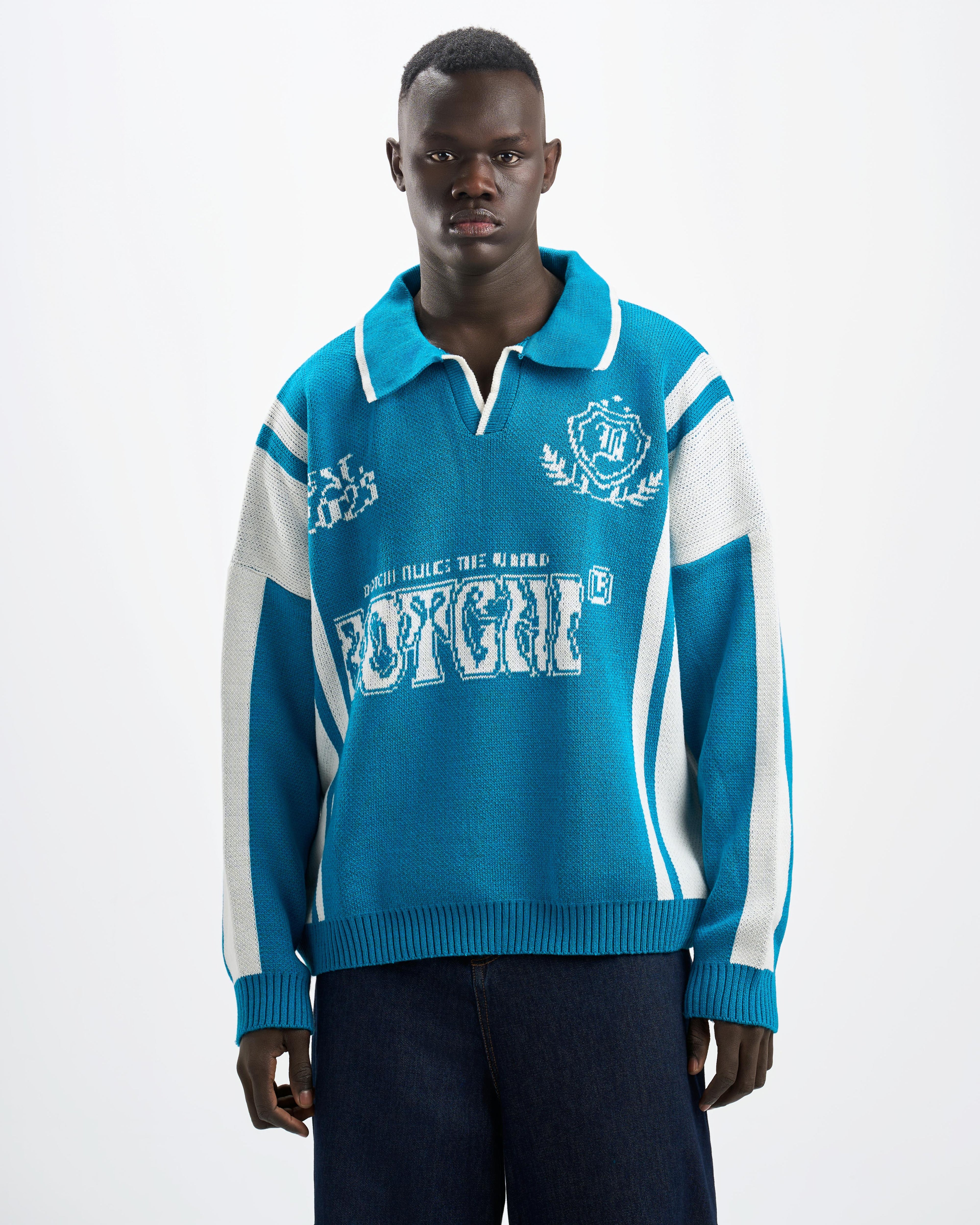 Botchi Wool Knit Polo Blue (88 Back Graphic)