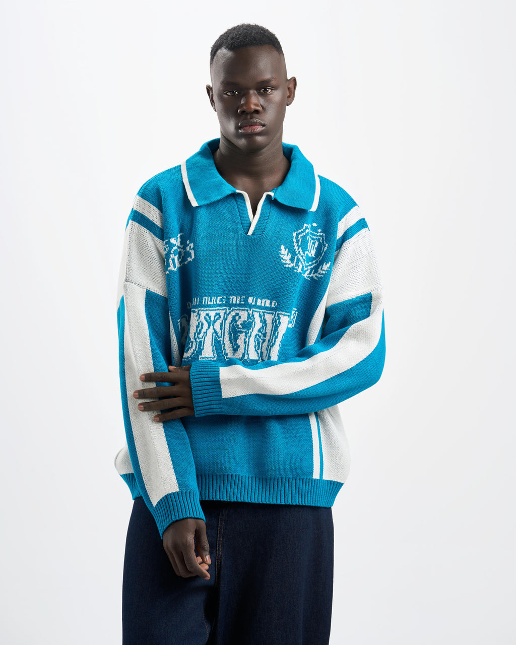 Botchi Wool Knit Polo Blue (88 Back Graphic)