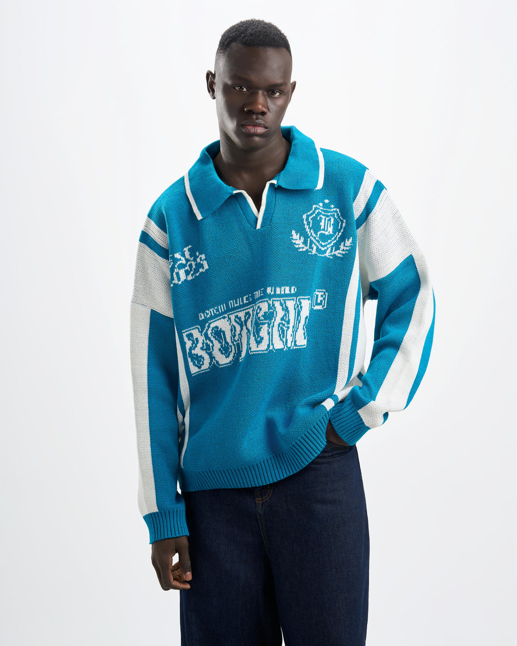 Botchi Wool Knit Polo Blue (88 Back Graphic)