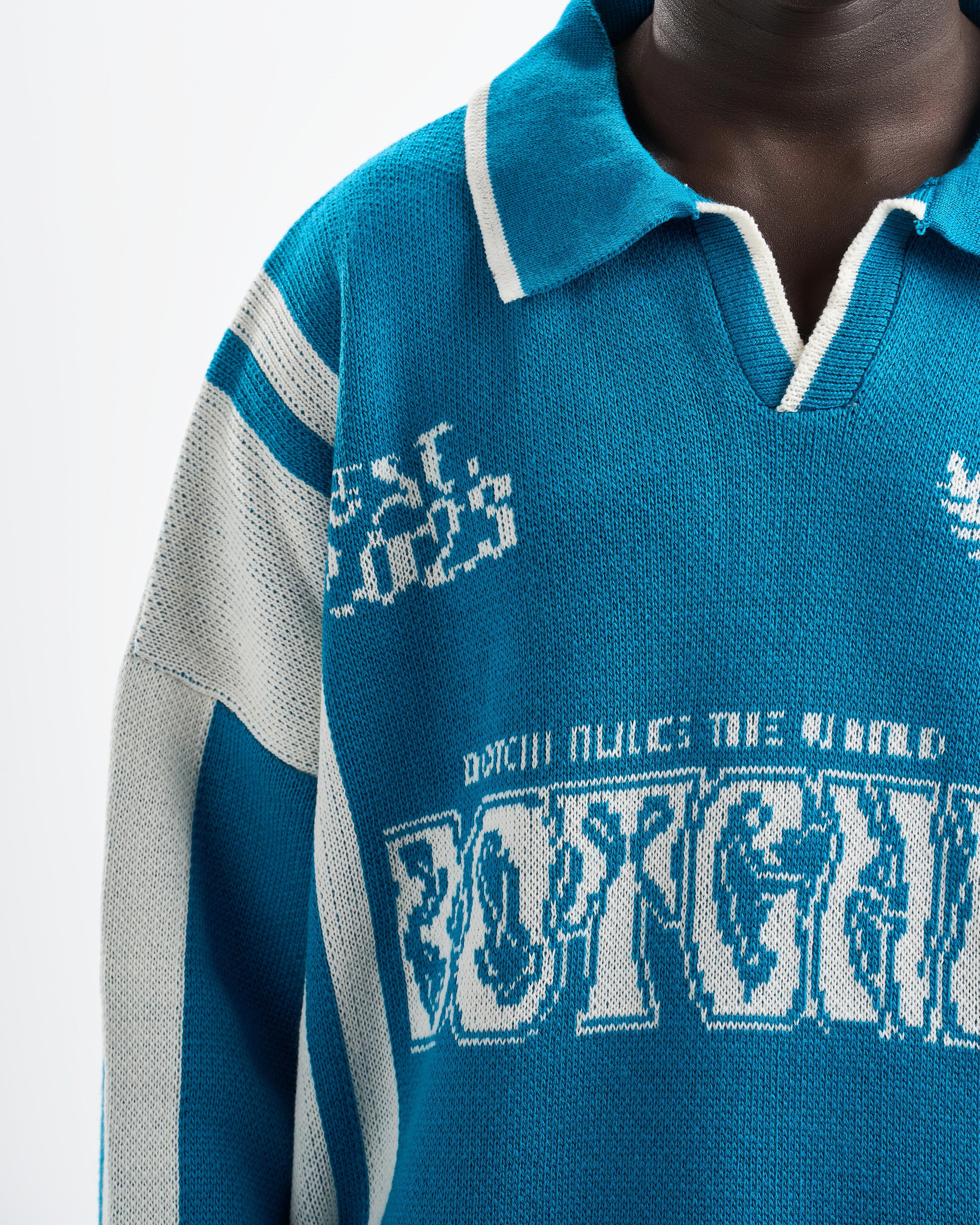 Botchi Wool Knit Polo Blue (88 Back Graphic)