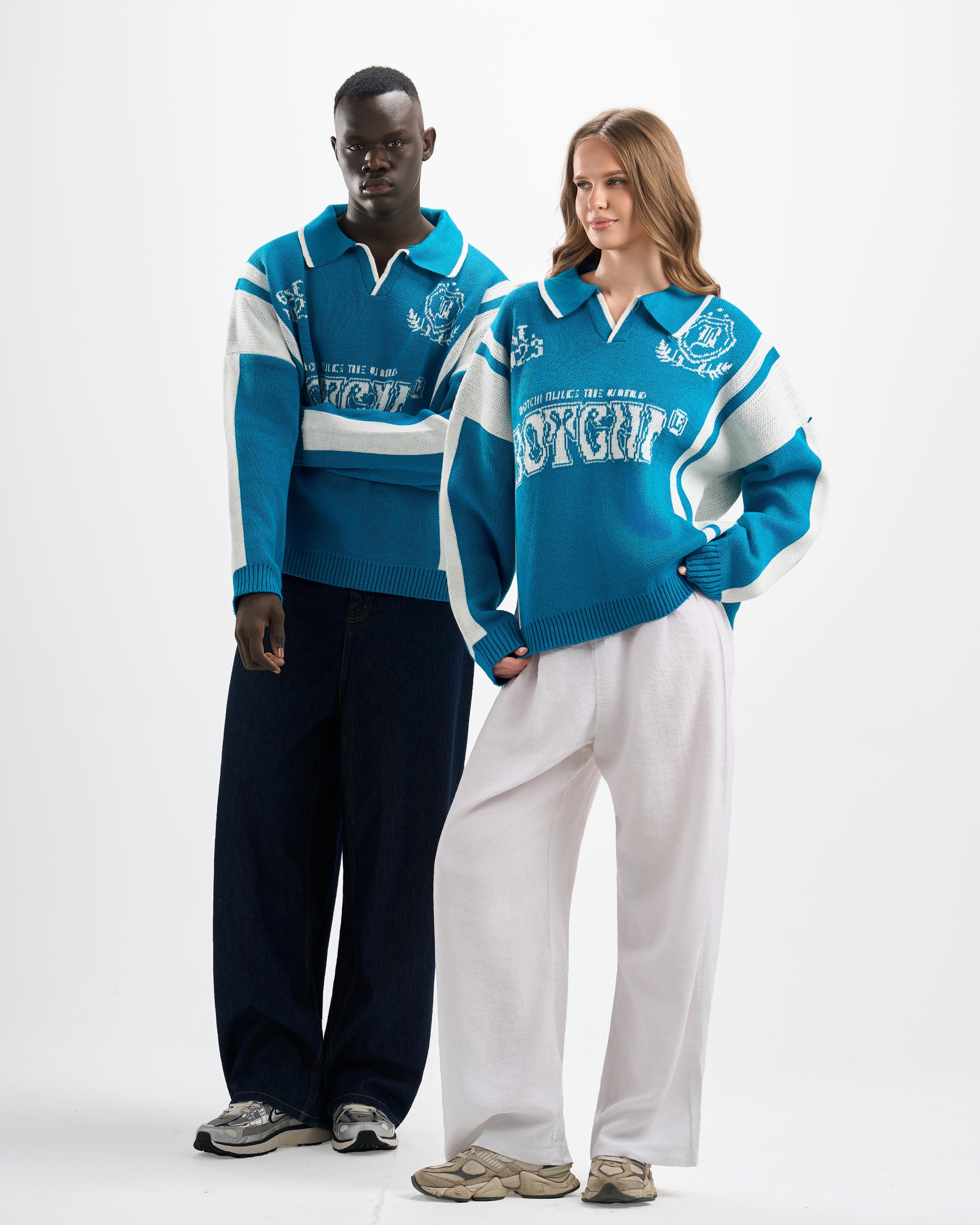 Botchi Wool Knit Polo Blue (88 Back Graphic)