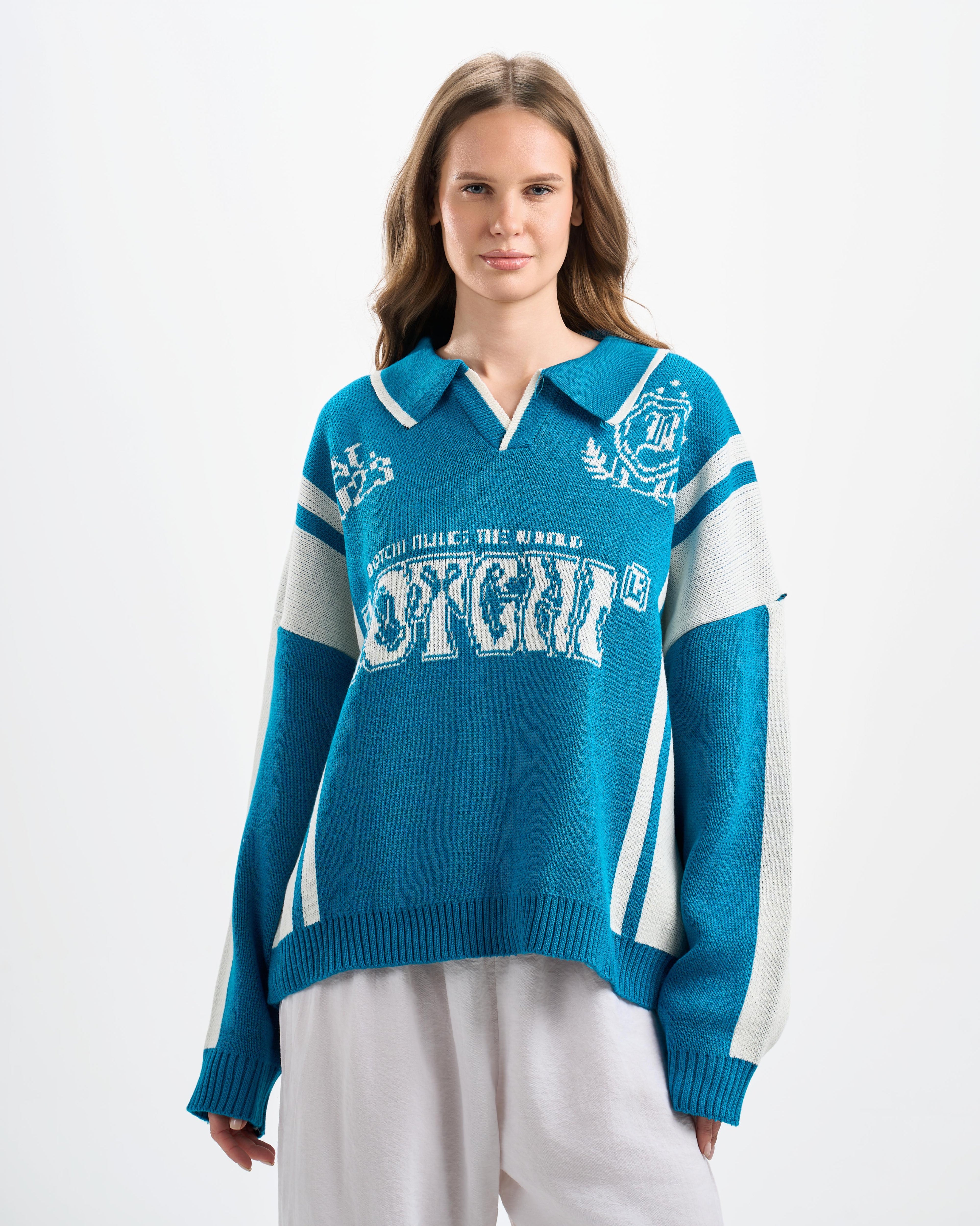 Botchi Wool Knit Polo Blue (88 Back Graphic)