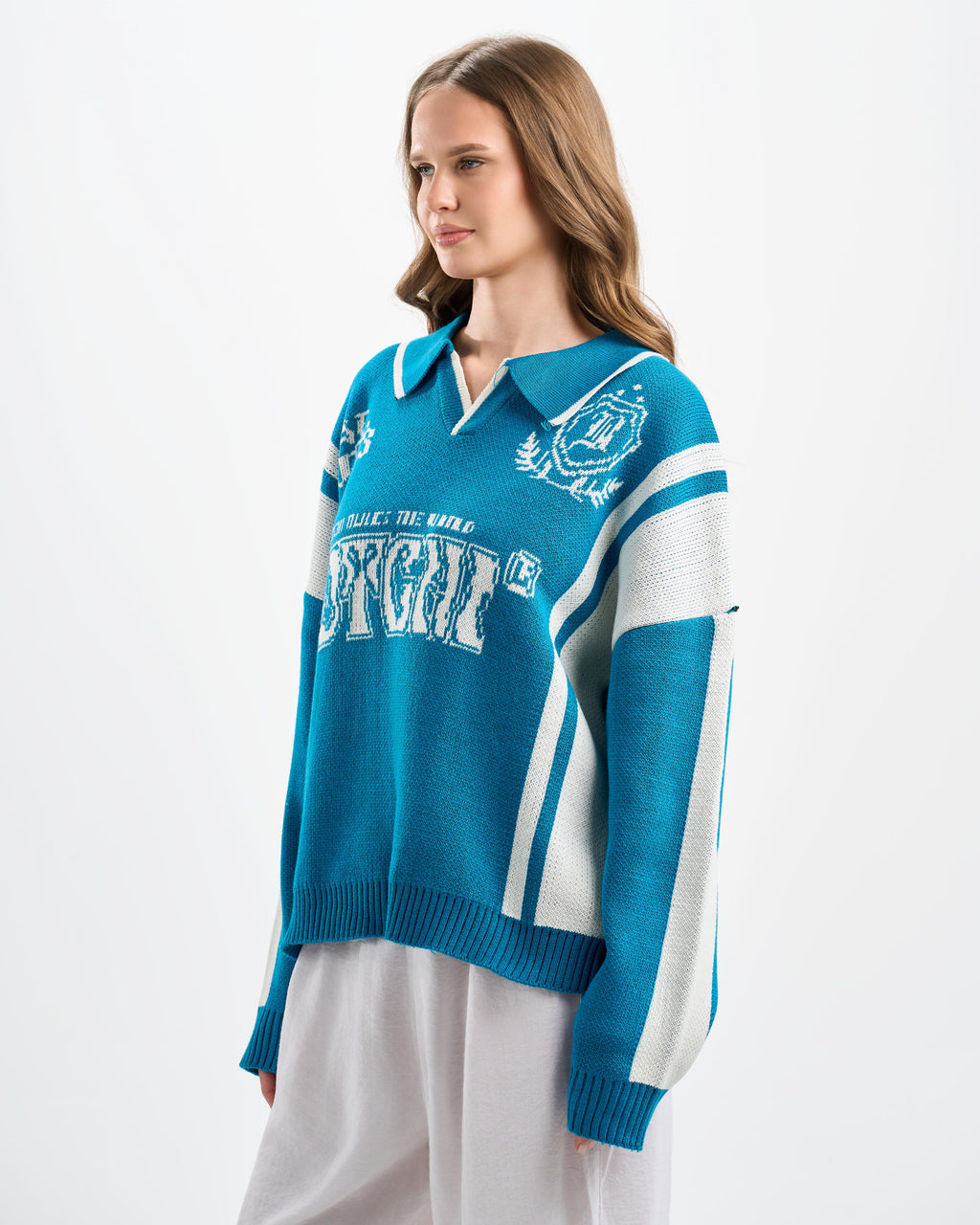 Botchi Wool Knit Polo Blue (88 Back Graphic)