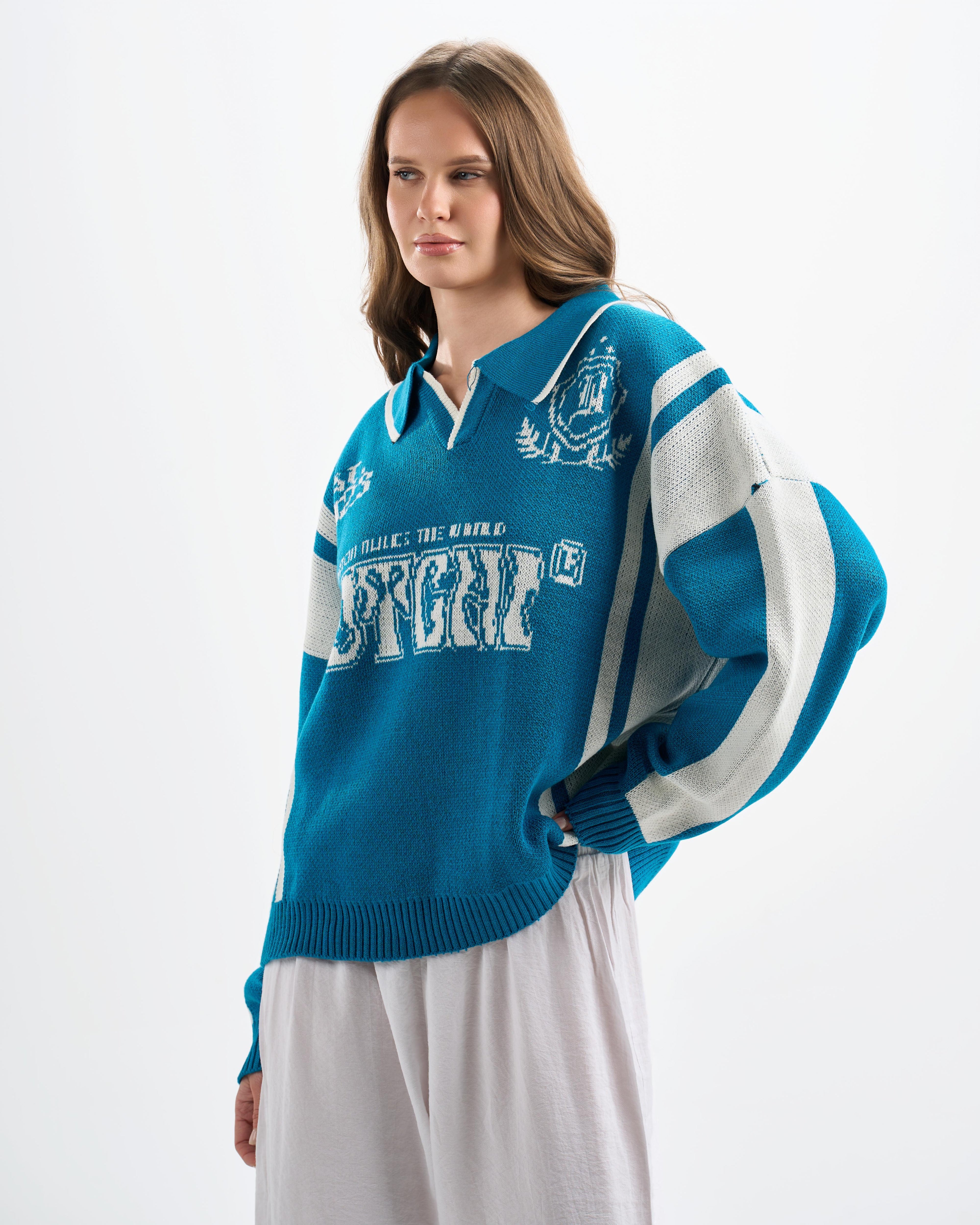 Botchi Wool Knit Polo Blue (88 Back Graphic)