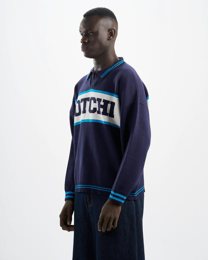 Botchi Wool Knit Polo Navy (Botchi Front Stripe)