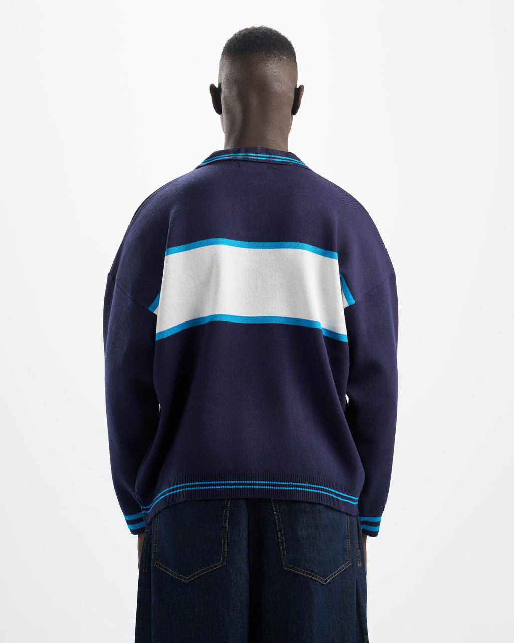 Botchi Wool Knit Polo Navy (Botchi Front Stripe)