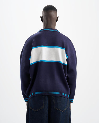 Botchi Wool Knit Polo Navy (Botchi Front Stripe)