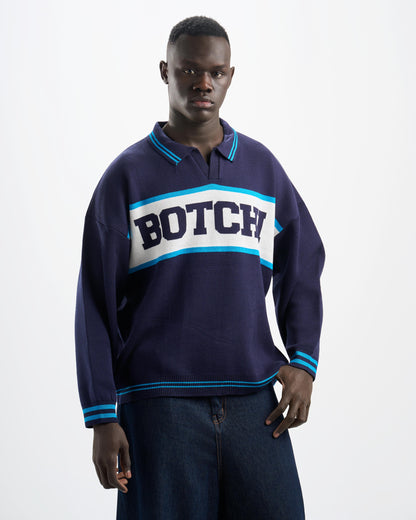 Botchi Wool Knit Polo Navy (Botchi Front Stripe)