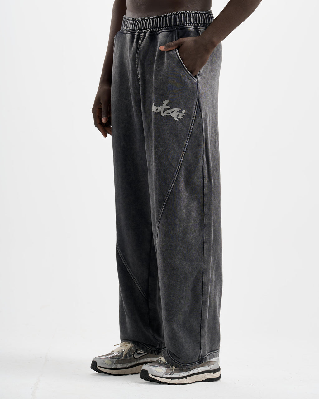 Botchi Stone Washed Melton Pants Grey (Wide Leg)