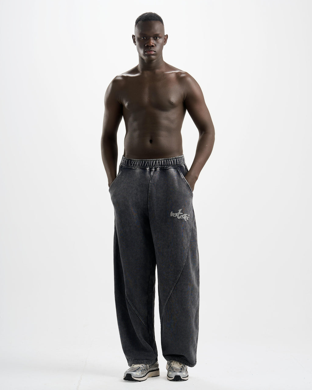 Botchi Stone Washed Melton Pants Grey (Wide Leg)