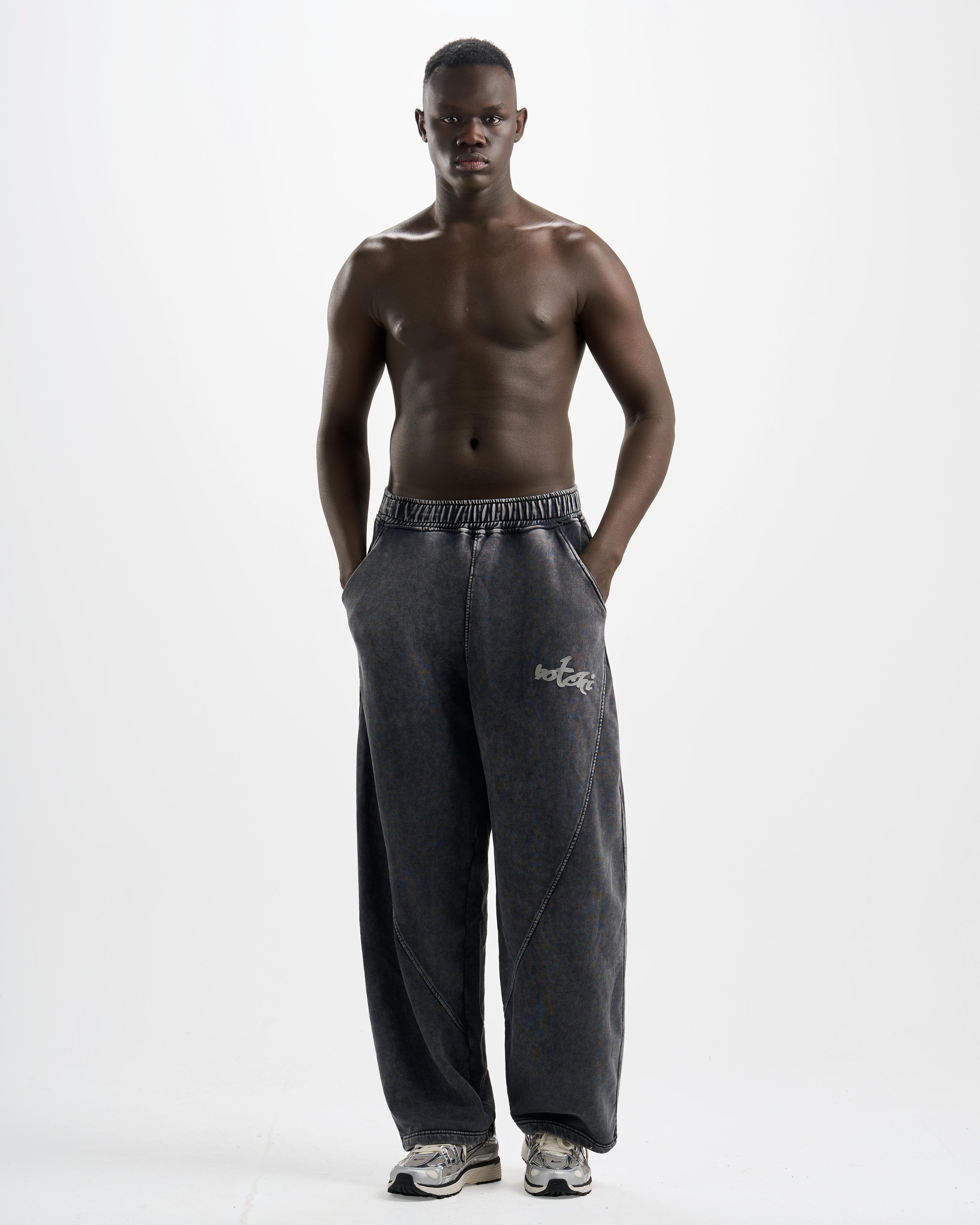 Botchi Stone Washed Melton Pants Grey (Wide Leg)