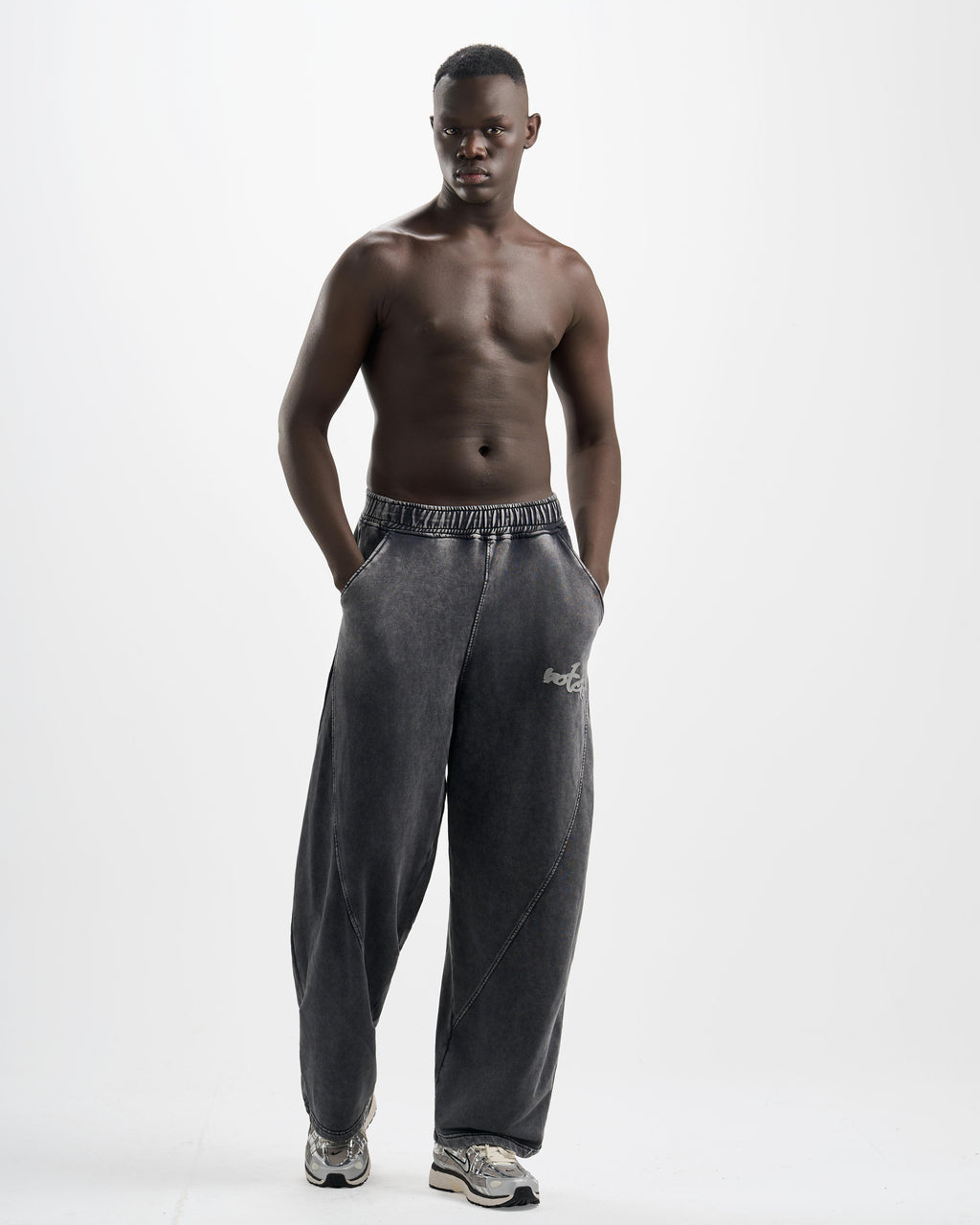Botchi Stone Washed Melton Pants Grey (Wide Leg)