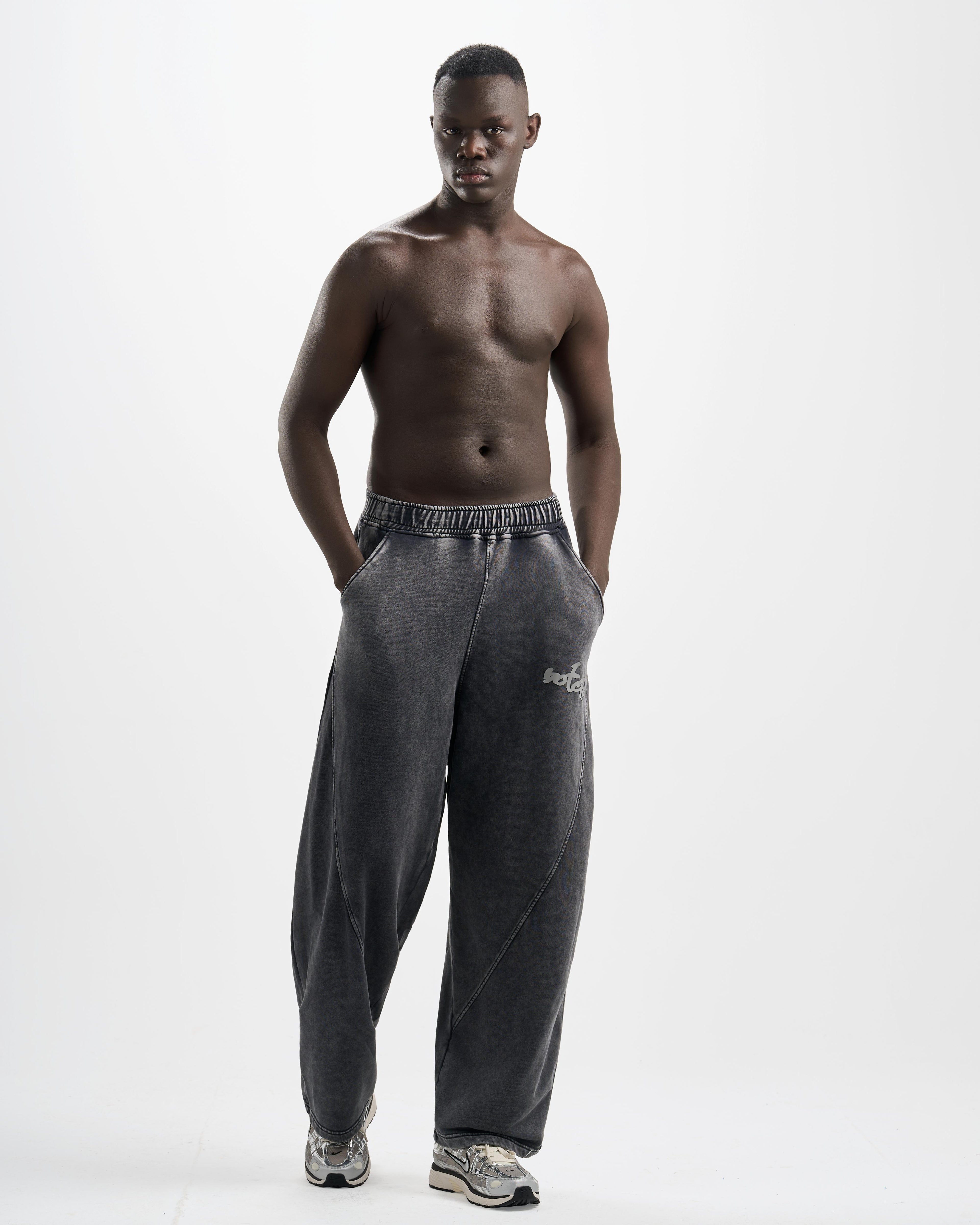 Botchi Stone Washed Melton Pants Grey (Wide Leg)