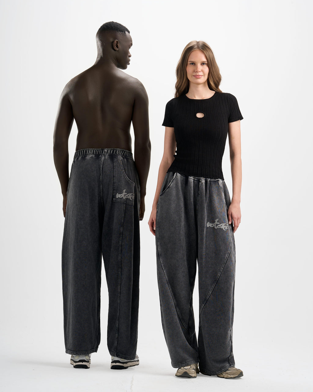 Botchi Stone Washed Melton Pants Grey (Wide Leg)