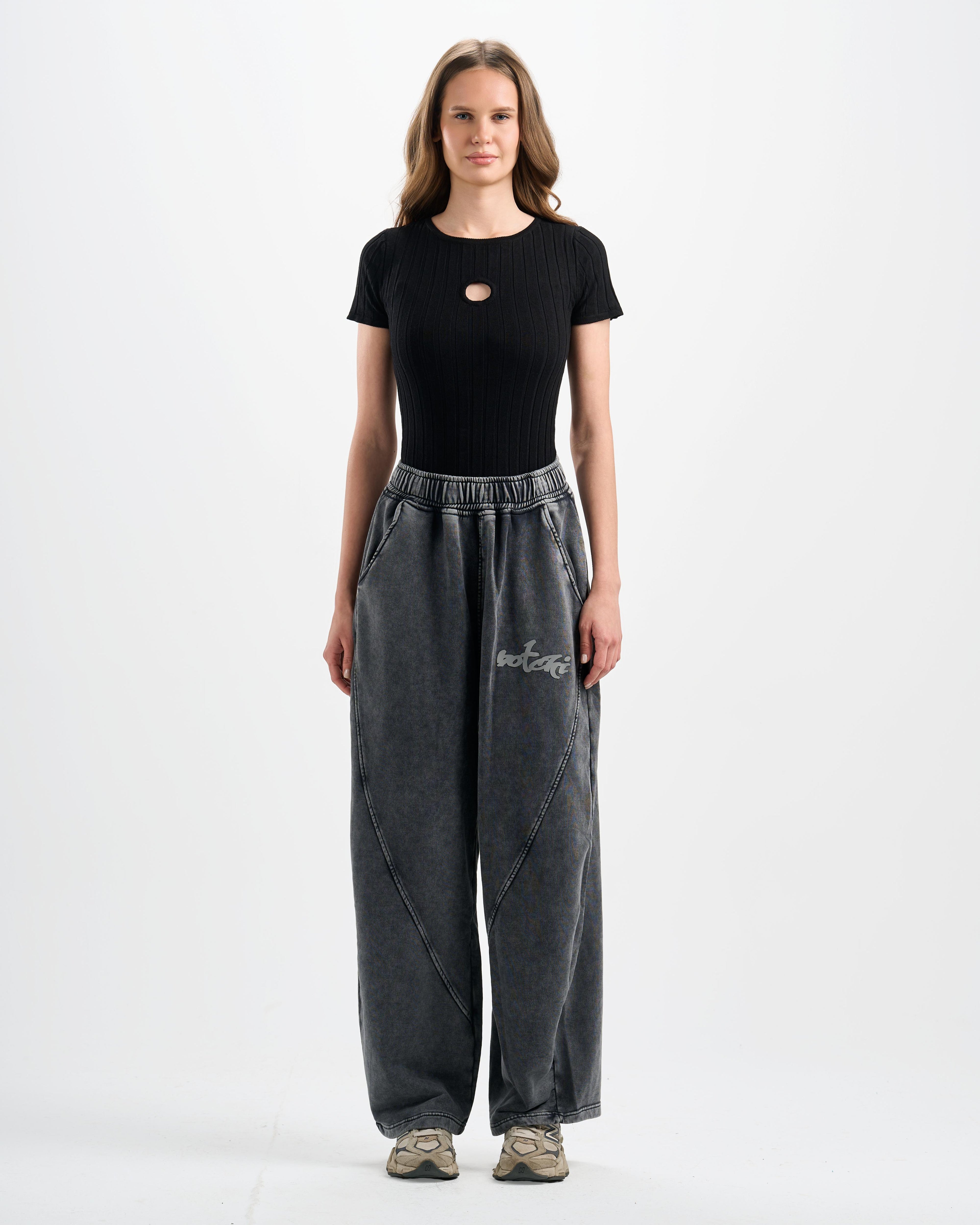 Botchi Stone Washed Melton Pants Grey (Wide Leg)