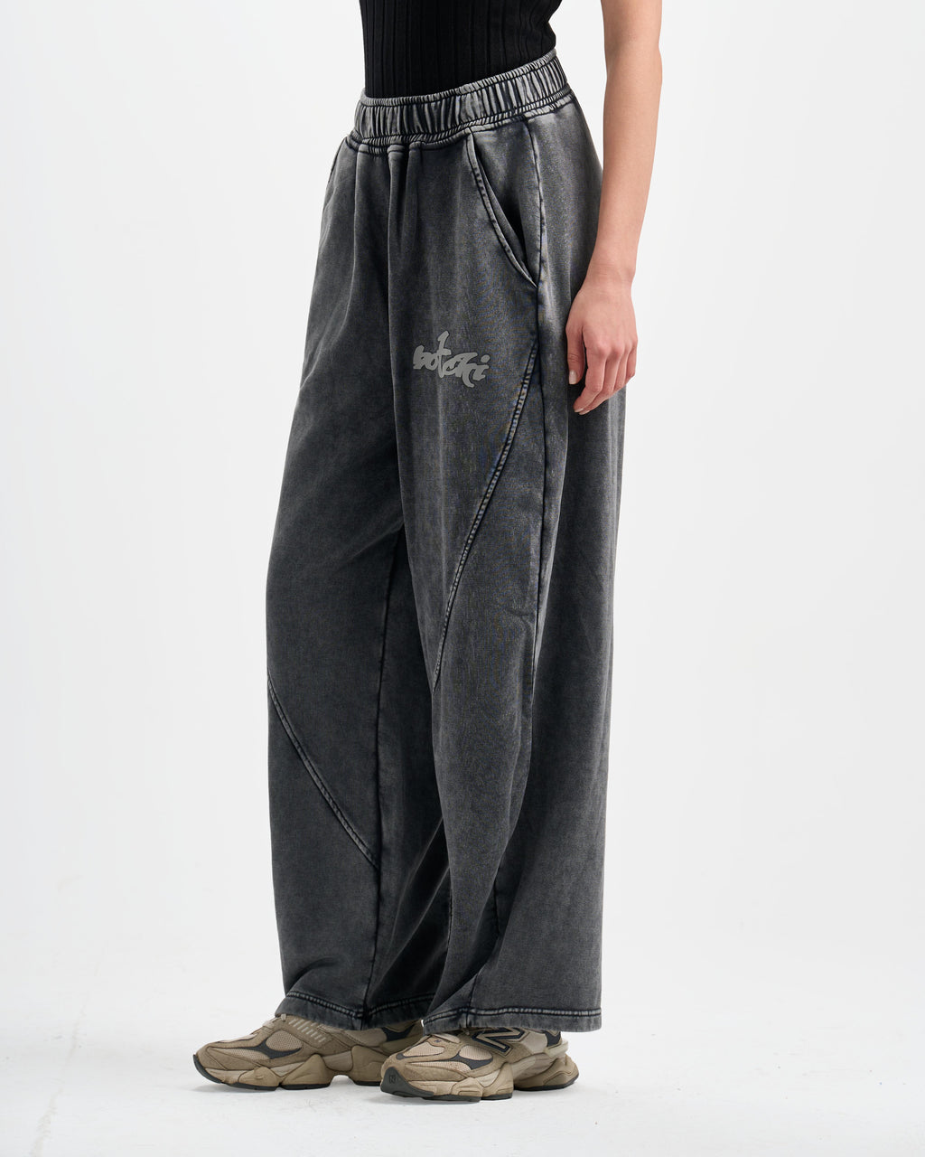 Botchi Stone Washed Melton Pants Grey (Wide Leg)