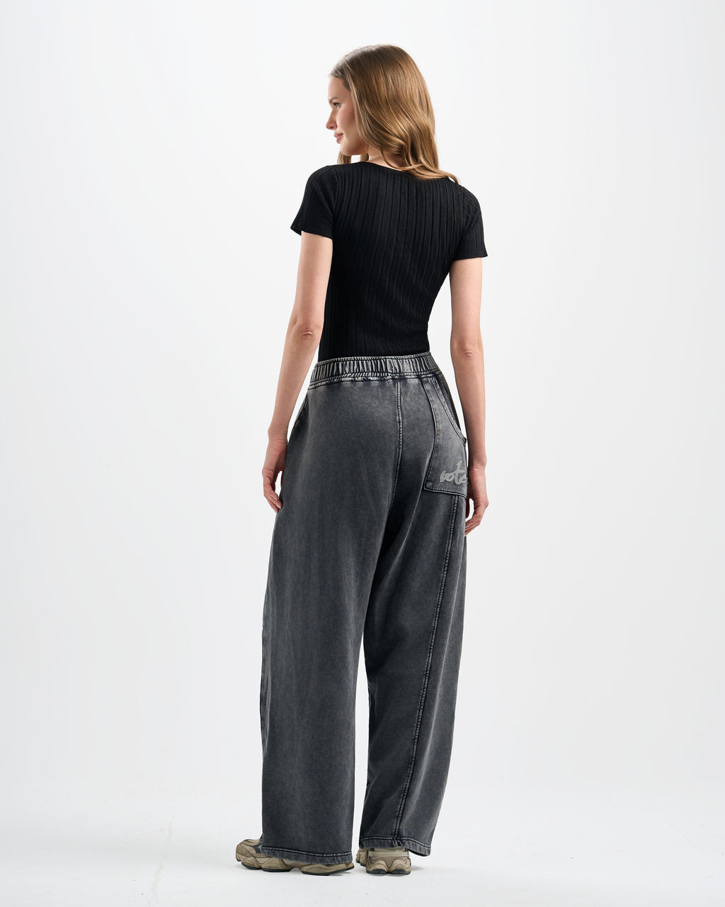 Botchi Stone Washed Melton Pants Grey (Wide Leg)
